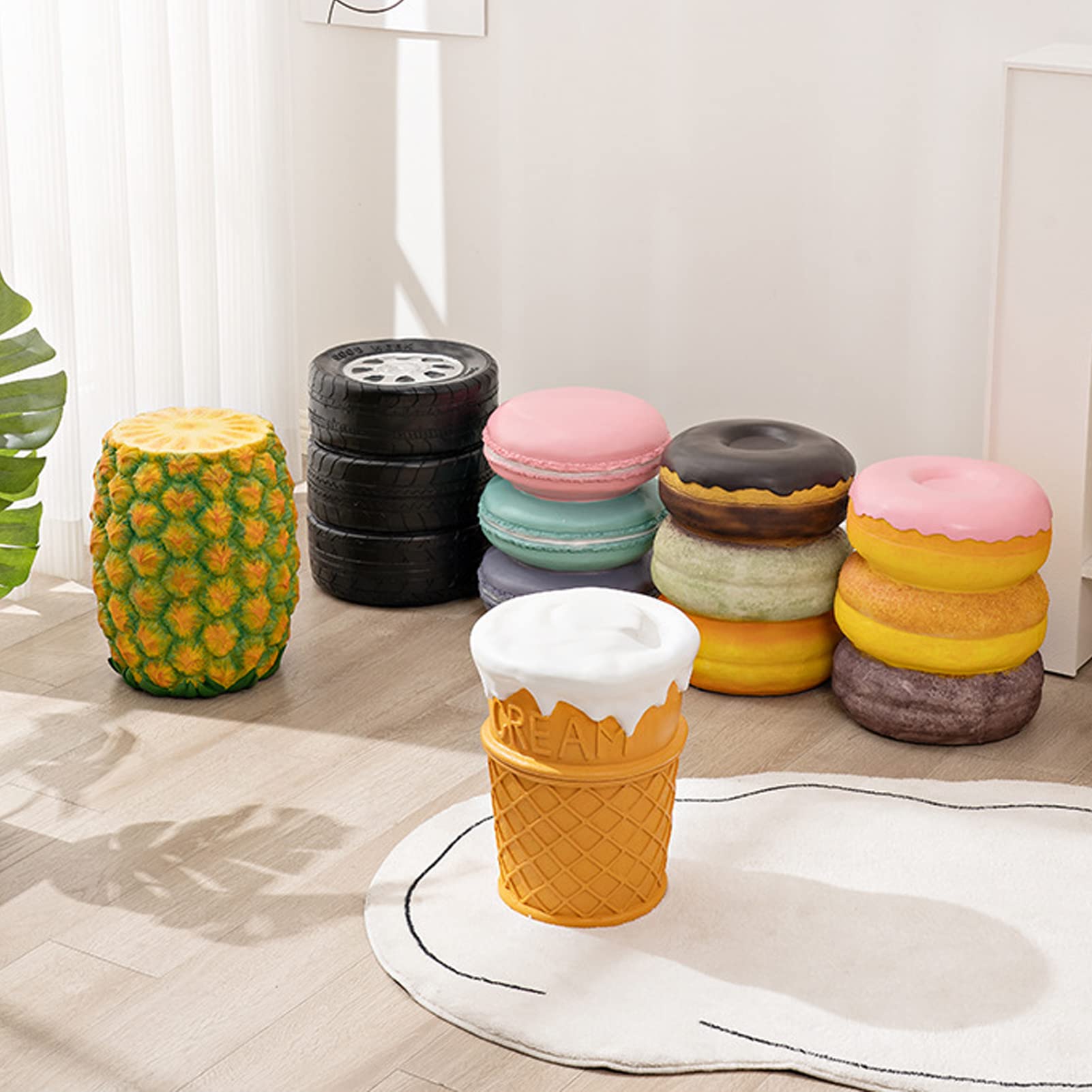 Soft Resin Retro Fun Simulated Ice Cream Stool - Decorative Shoe Changing Bench for Hallway, Office, Lounge & Dorm Room - Perfect for Home Decor, Entryway Seating & Playful Interior Design
