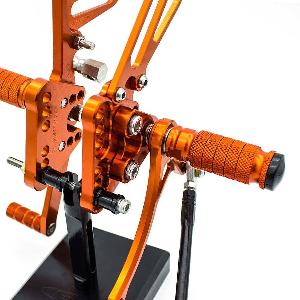 CNC GSXR1000 05-06 Motorcycle Adjustable Rearset Foot Pegs - Fully Adjustable Footrests Compatible with Suzuki GSX-R1000 2005-2006 Models (Orange) - Perfect for Track Racing and Performance Riding
