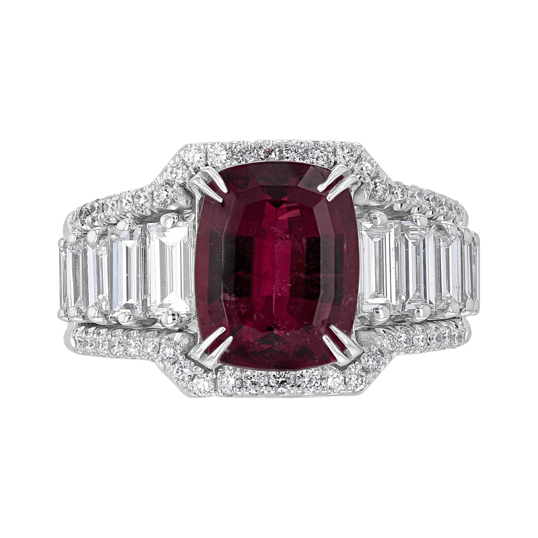 JULEVE 3.20 CT Tourmaline & 1.45 CTW Diamond Graduated 3 Row Ring for Women - Elegant Stackable Jewelry for Wedding, Anniversary & Special Occasions