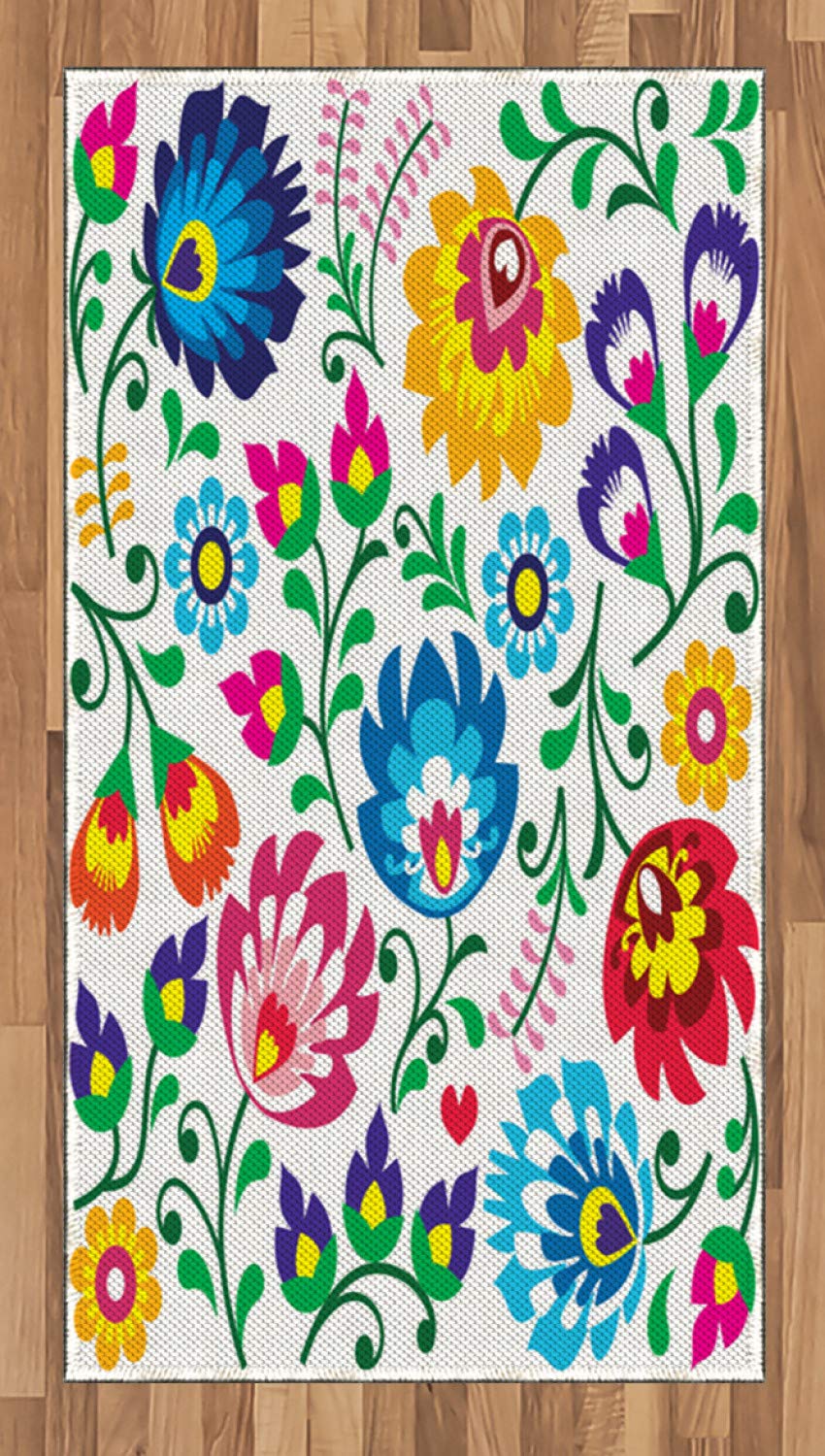 Ambesonne Polish Folk Art Area Rug - Colorful European Floral Wzory Lowickie Design, Flat Woven Accent Rug 2'6
