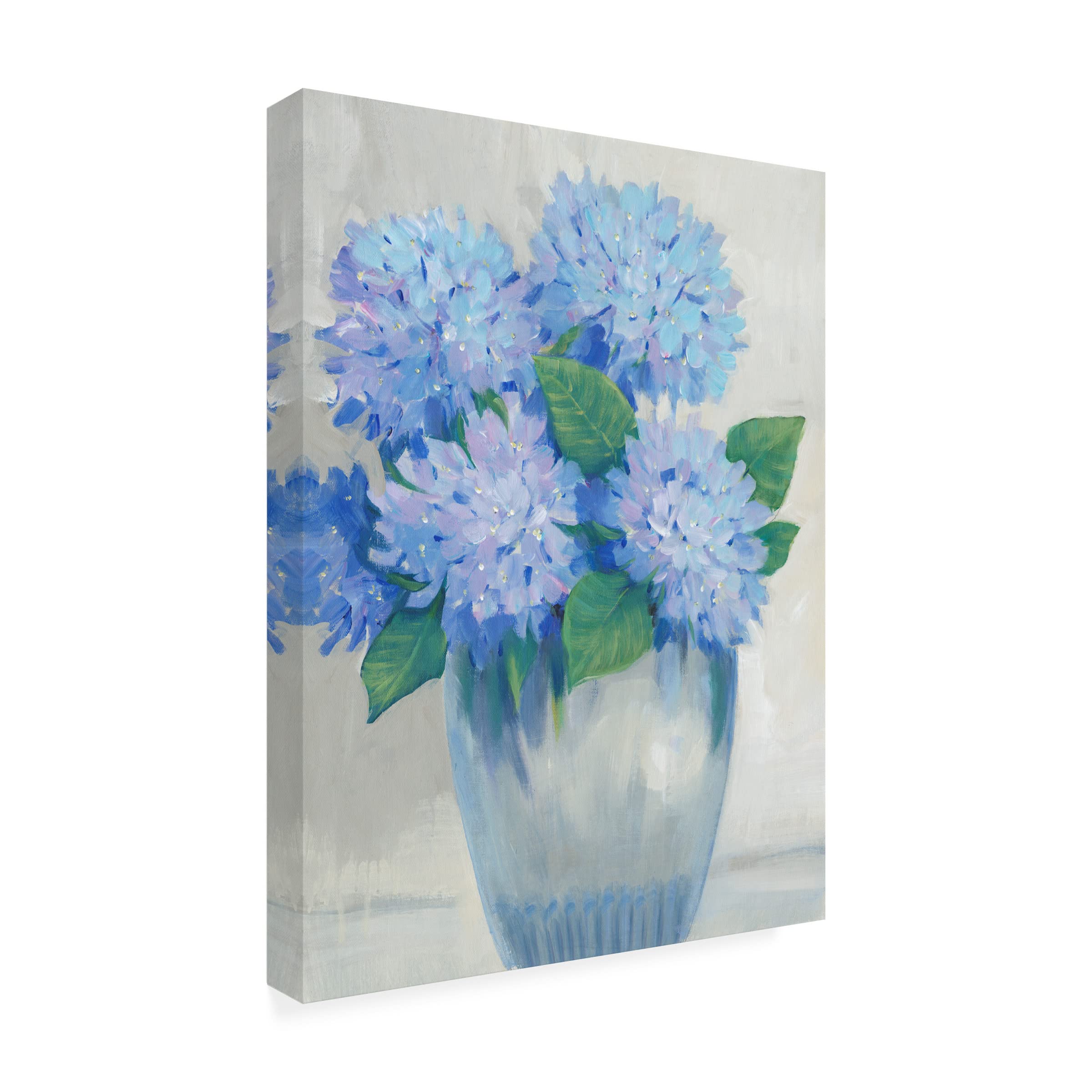 Blue Hydrangeas in Vase II Canvas Wall Art Print by Tim O'Toole - Floral Home Decor for Living Room, Bedroom & Office