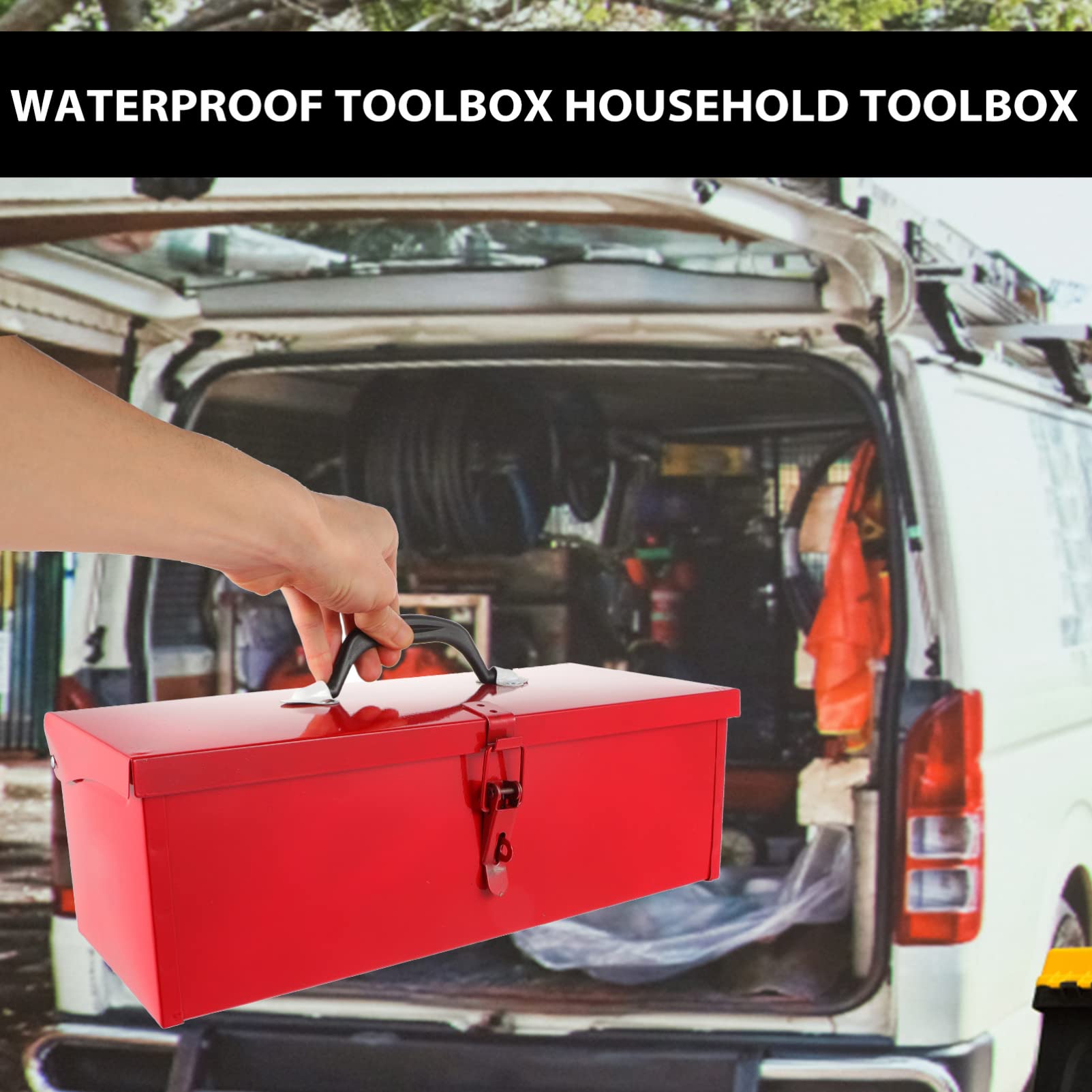 DOITOOL Red Metal Tool Box - Heavy Duty Iron Sheet Tool Storage Case with Lock, Multi-Function Organizer (15.3X6.2X5.1 Inch) - Perfect for Home Garage, Workshop, Construction Sites, and DIY Projects