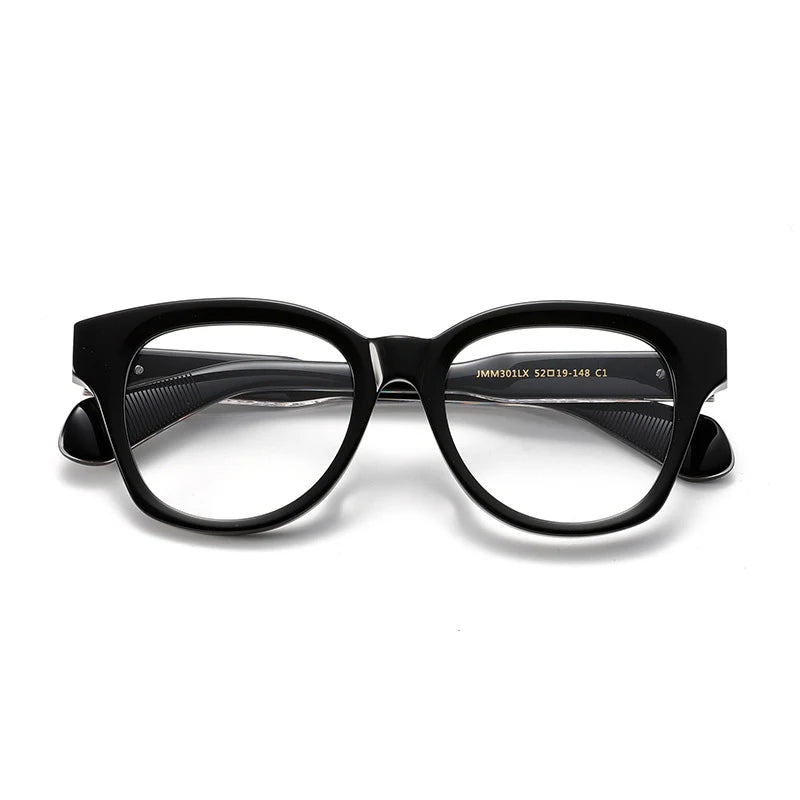 Stylish Unisex Black Acetate Eyeglasses - Full Rim Oval Square Frame (Model 94301) | Perfect for Work, Reading & Fashion Accessories
