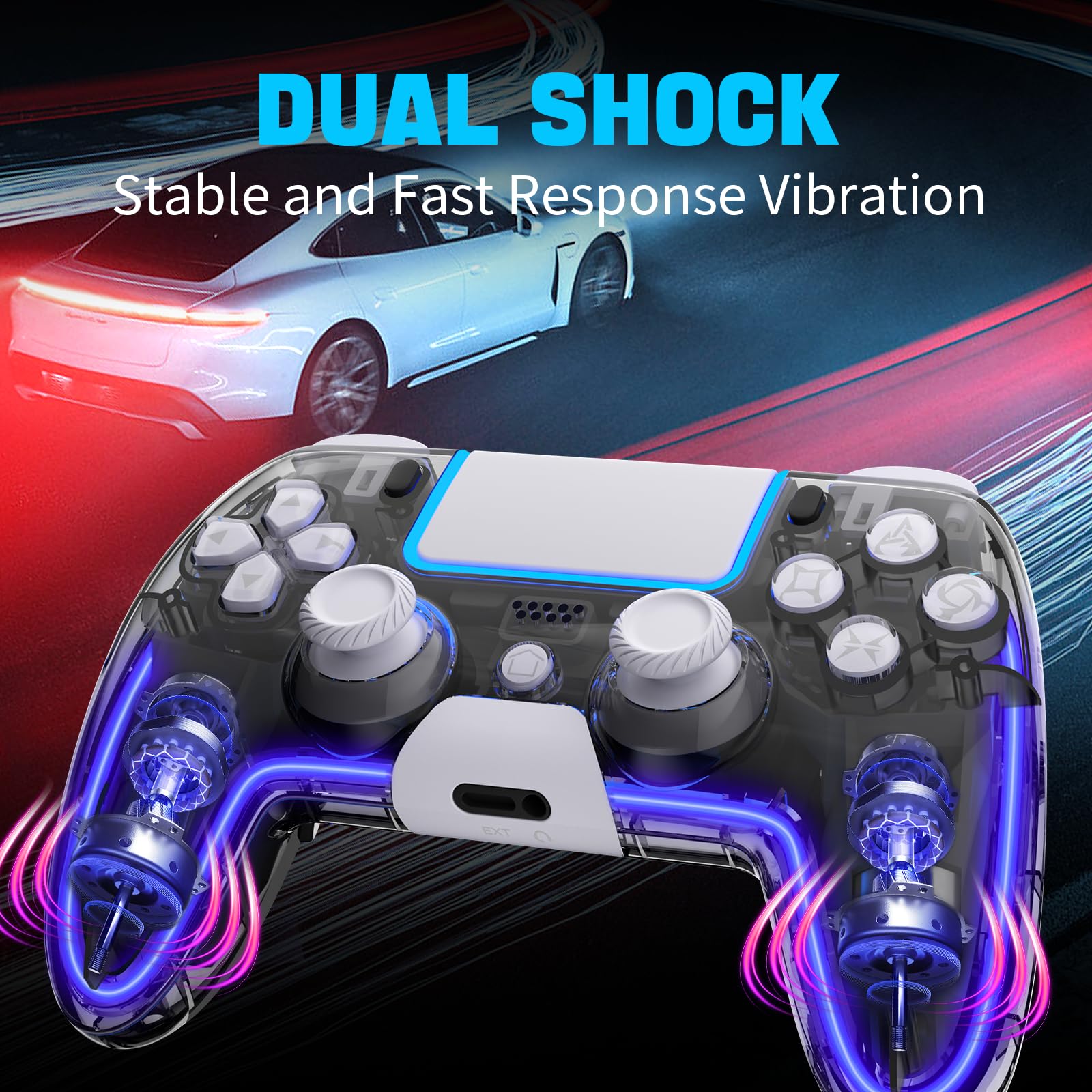 Wireless PS4 Controller with Hall Effect 3D Joystick & RGB Lighting - Customizable Buttons, Responsive Gamepad for Playstation 4 (Black/White) | Perfect for FPS, Racing & Action Games