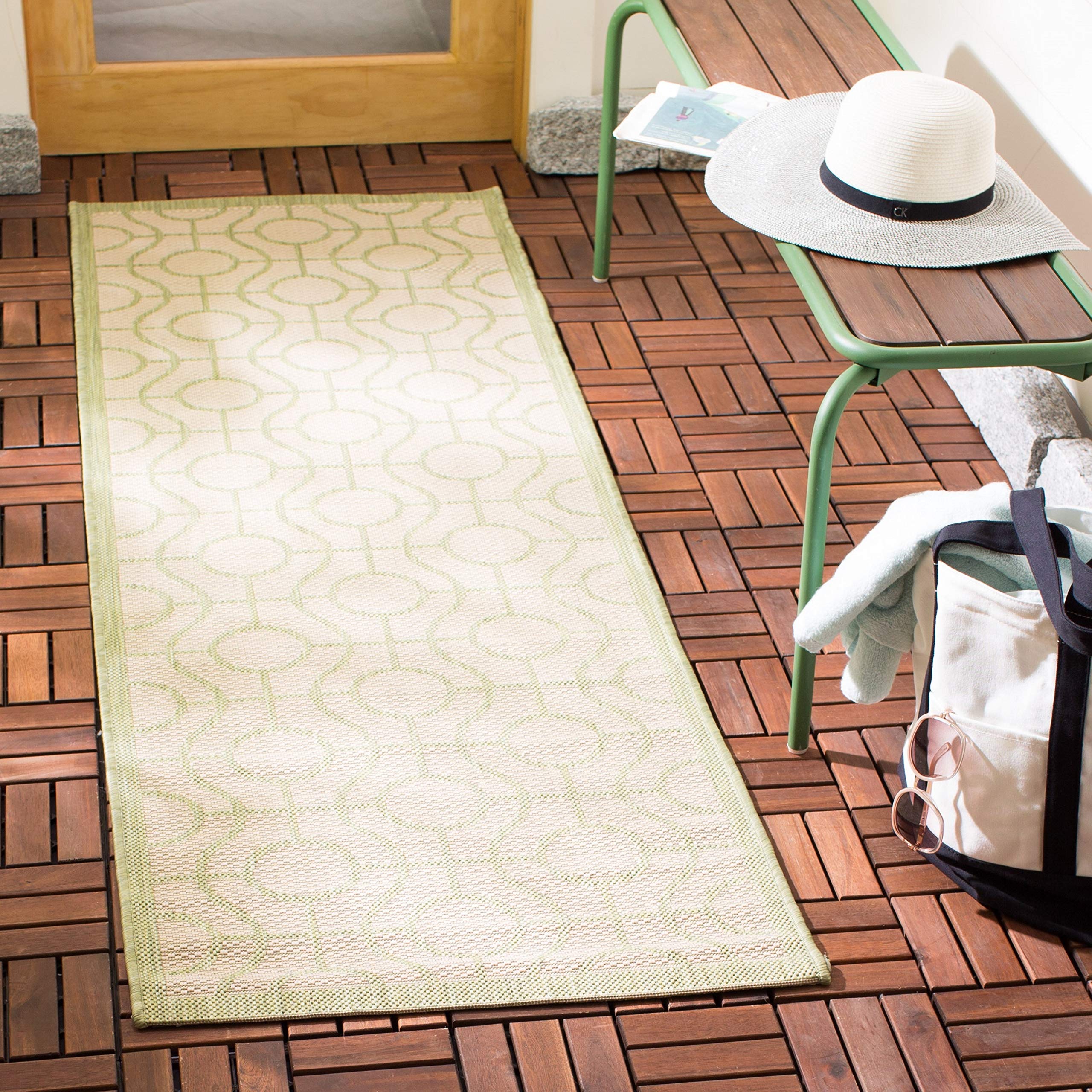 SAFAVIEH Courtyard Collection 8' x 11' Beige/Sweet Pea Indoor Outdoor Waterproof Area Rug - Easy to Clean, Perfect for Patio, Backyard, Deck & Poolside Use