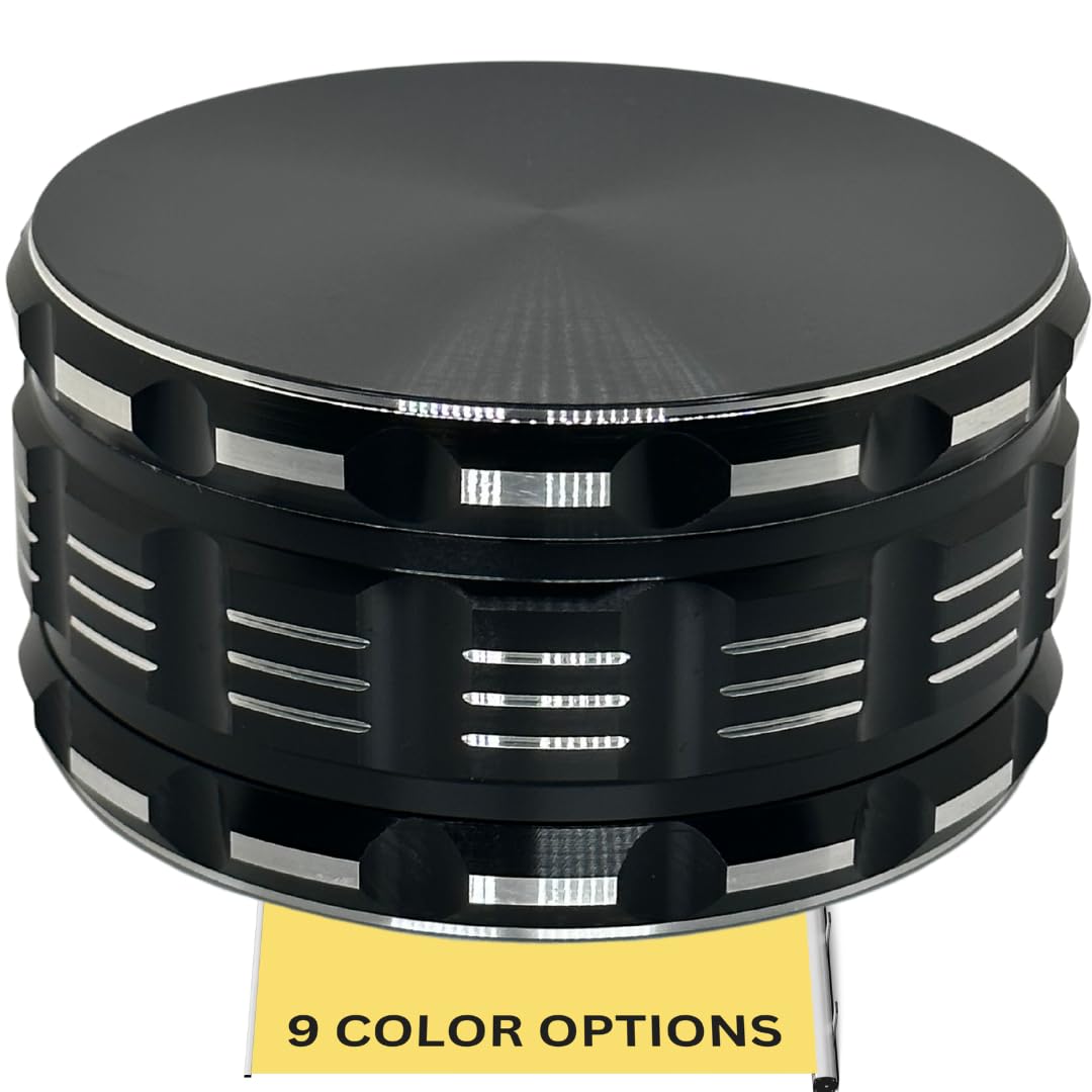 4 Inch Aluminum Alloy Herb Grinder - 3 Layer Spice Crusher with Ergonomic Grip (9 Color Options) - Perfect for Grinding Herbs, Spices & Tobacco at Home, Travel or Outdoor Adventures (Black, No Screen)