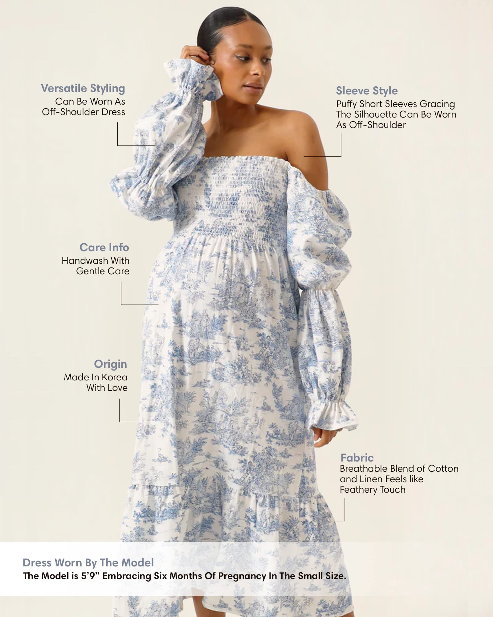Women's Cotton Linen Maternity Dress - Floral Maxi Pregnancy Gown for Baby Shower & Nursing | Comfortable Casual Maternity Wear for Expecting Mothers | Perfect for Pregnancy Photos, Bridal Showers & Summer Outfits