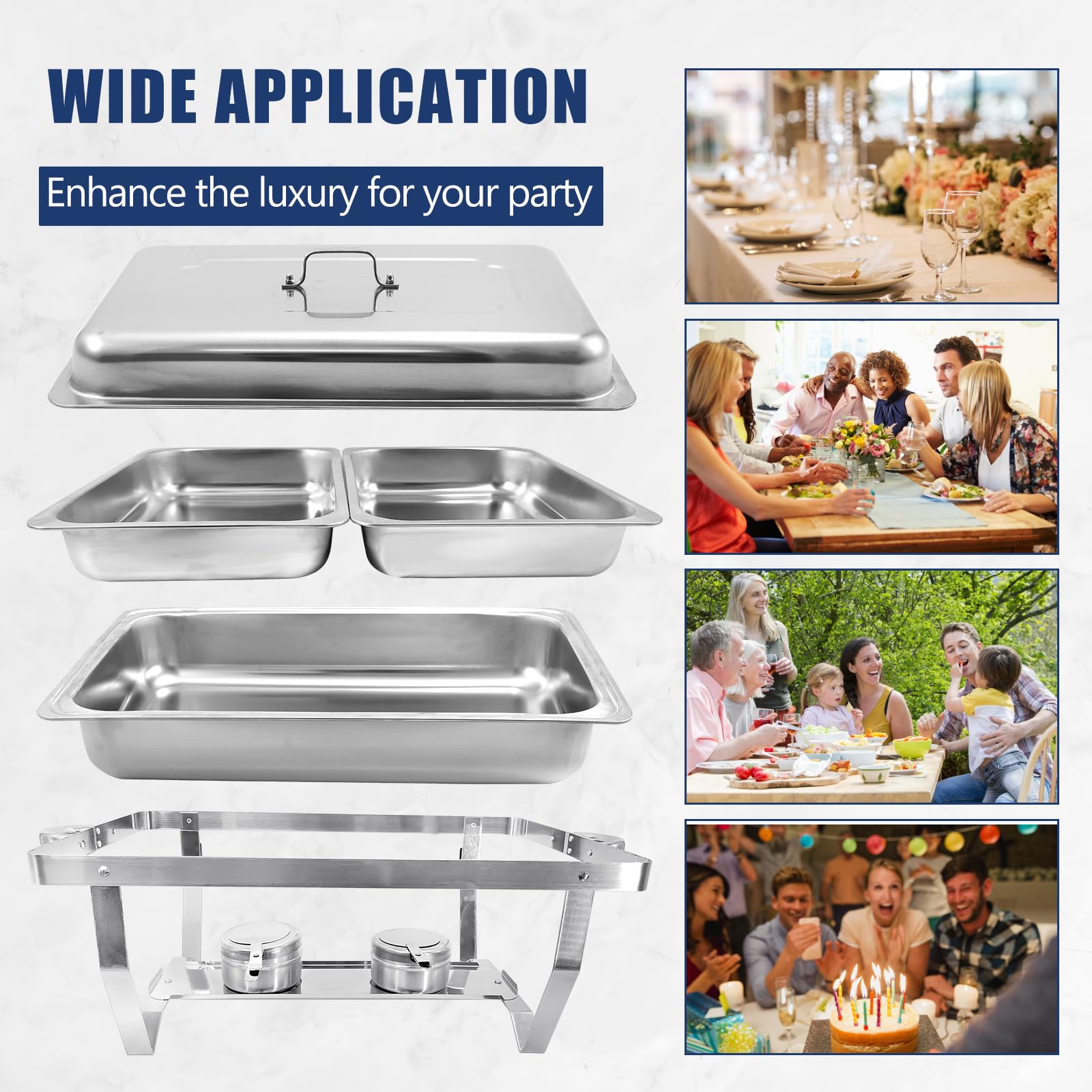 8-Piece Stainless Steel Chafing Dish Buffet Set with Covers & Folding Stand - Food Warmers for Catering, Weddings, Parties & Banquets | Perfect for Buffet Serving, Events & Large Gatherings