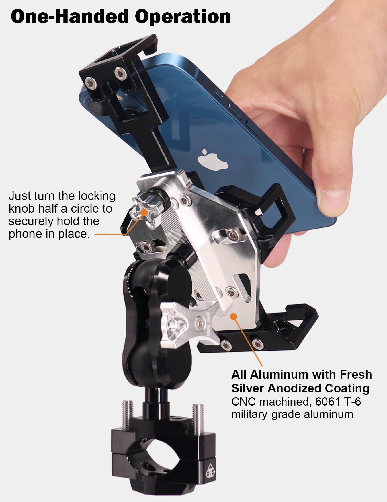 Sturdy Aluminum Motorcycle Phone Mount - Anti-Theft Handlebar Holder for Harley Davidson | Perfect for Road Trips & Commuting