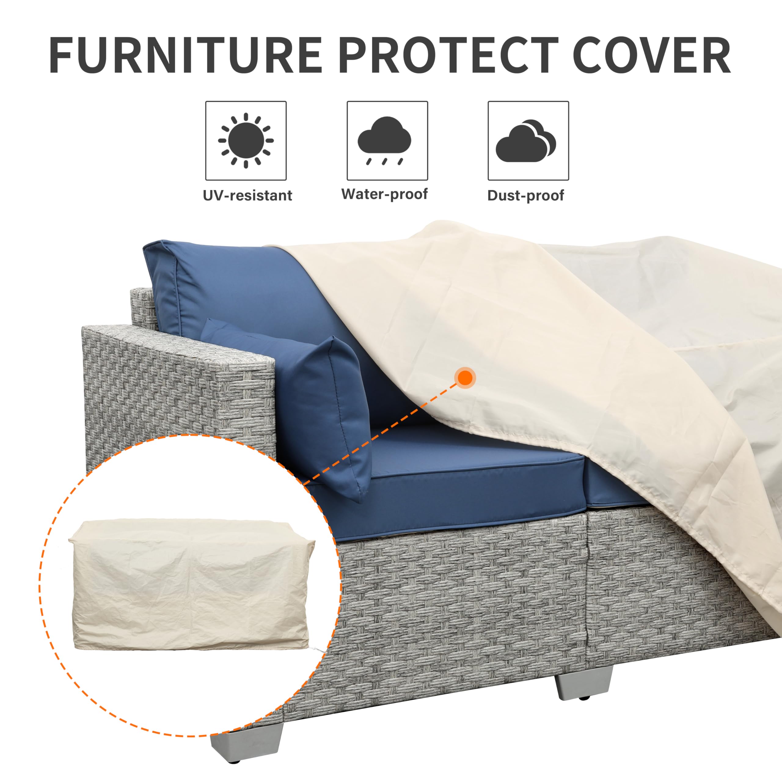 WAROOM Outdoor Wicker Loveseat 2-Seater Sofa - PE Rattan Patio Furniture with Blue Cushions | Perfect for Backyard, Garden, Balcony & Poolside Relaxation