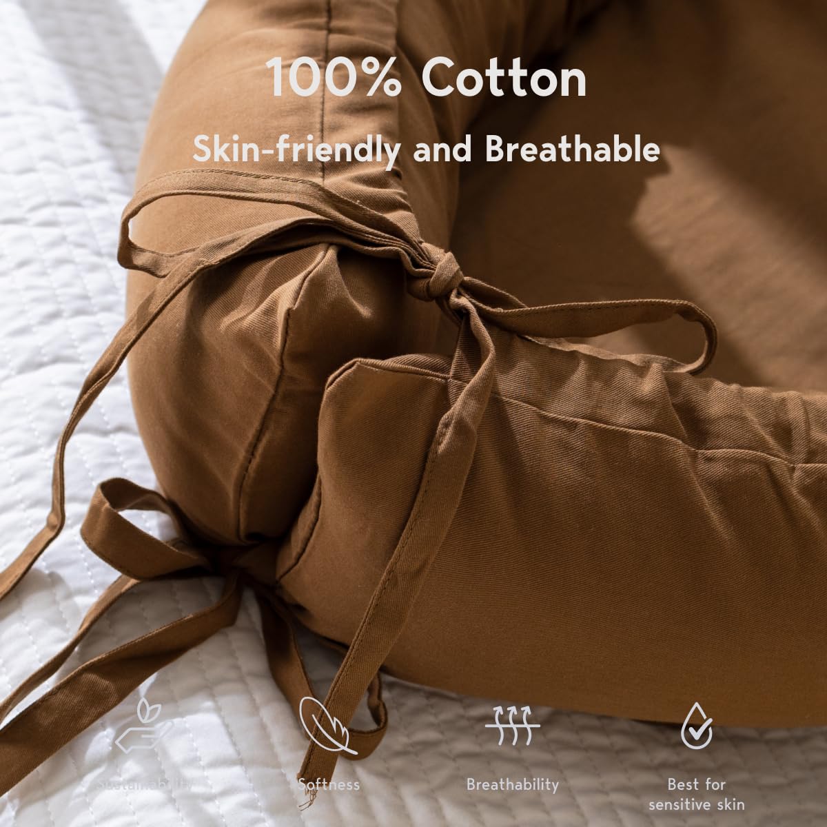 **Soft & Breathable Infant Lounger - 100% Cotton Baby Nest Cover for Newborns 0-12 Months | Portable Travel Bed for Boys & Girls | Perfect for Nursery, Travel & Co-Sleeping (Brown, Cotton)**