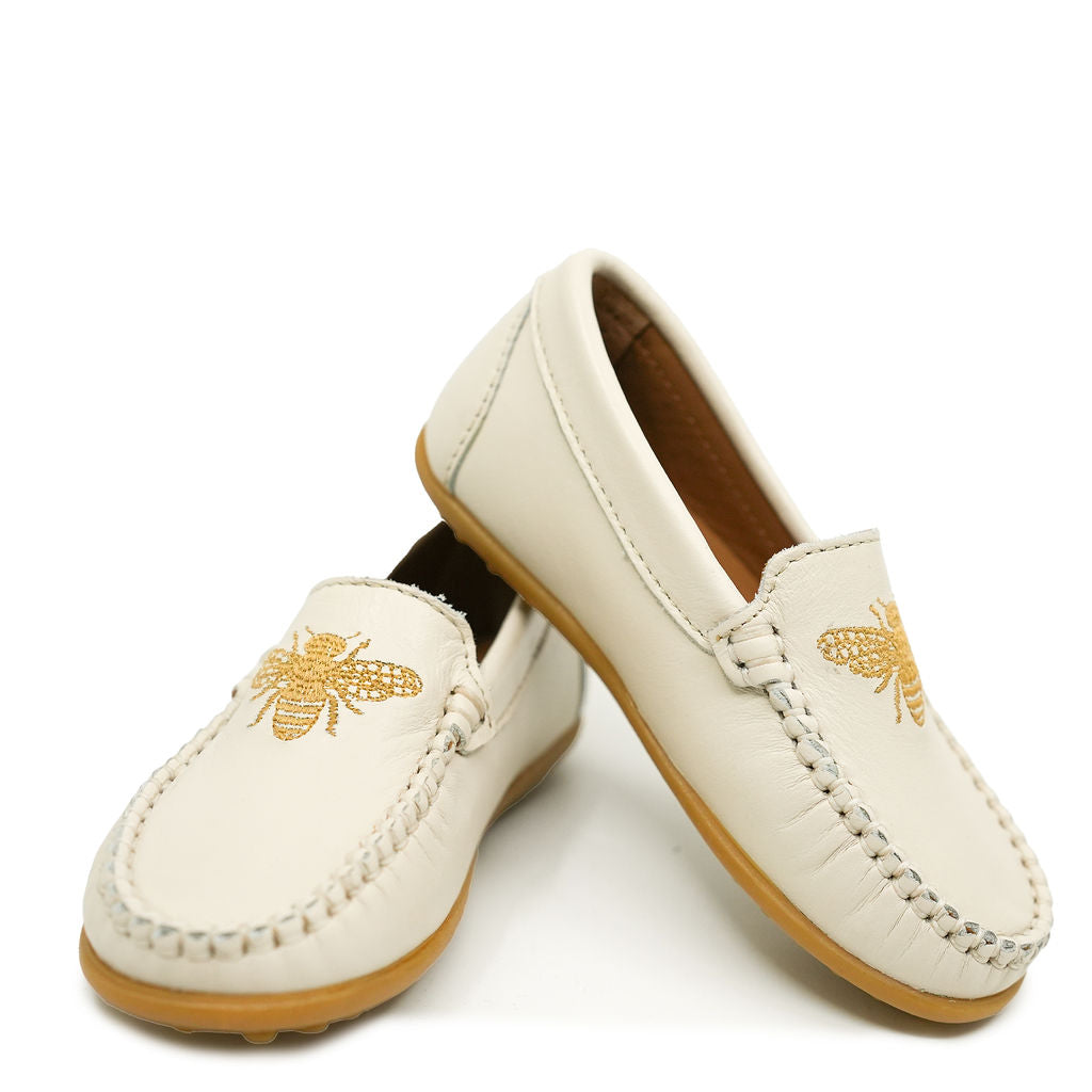 Off-White Bee Embroidered Loafers for Men & Women | Comfortable Slip-On Shoes for Casual & Office Wear | Perfect for Daily Outfits, Business Meetings & Travel