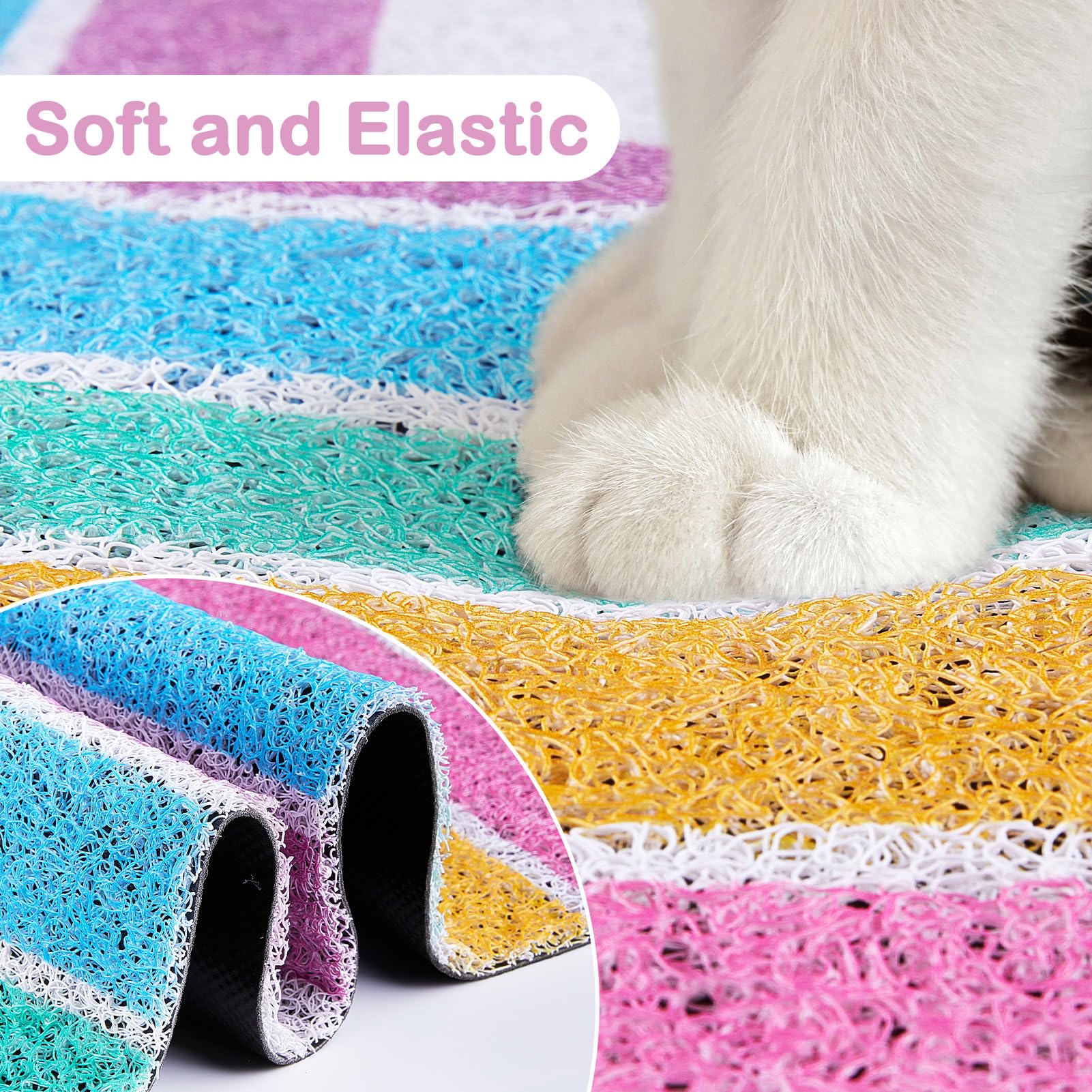 Premium Non-Slip Waterproof Cat Litter Mat - Soft Washable Litter Box Mat with Trapping Design, Easy to Clean for Cats & Kittens (Rainbow Color) - Perfect for Litter Box Areas, Pet Feeding Stations & Home Protection