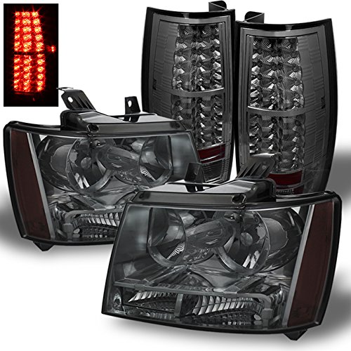 AKKON Smoked Headlights & LED Tail Lights for Chevy Suburban Tahoe 2007-2014 - Black Housing Brake Lamps - Upgrade Your Ride for Night Driving & Enhanced Style