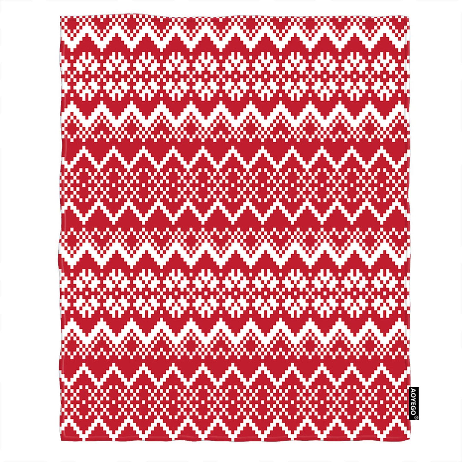 Red White Geometric Flannel Throw Blanket - Christmas Snowflake Wavy Stripes Design - 60x80 Inch King Size Soft Blanket for Sofa, Bed, Couch - Cozy Winter Gift for Women & Men - Perfect for Holiday Decor, Home Warming, and Cold Weather Snuggling