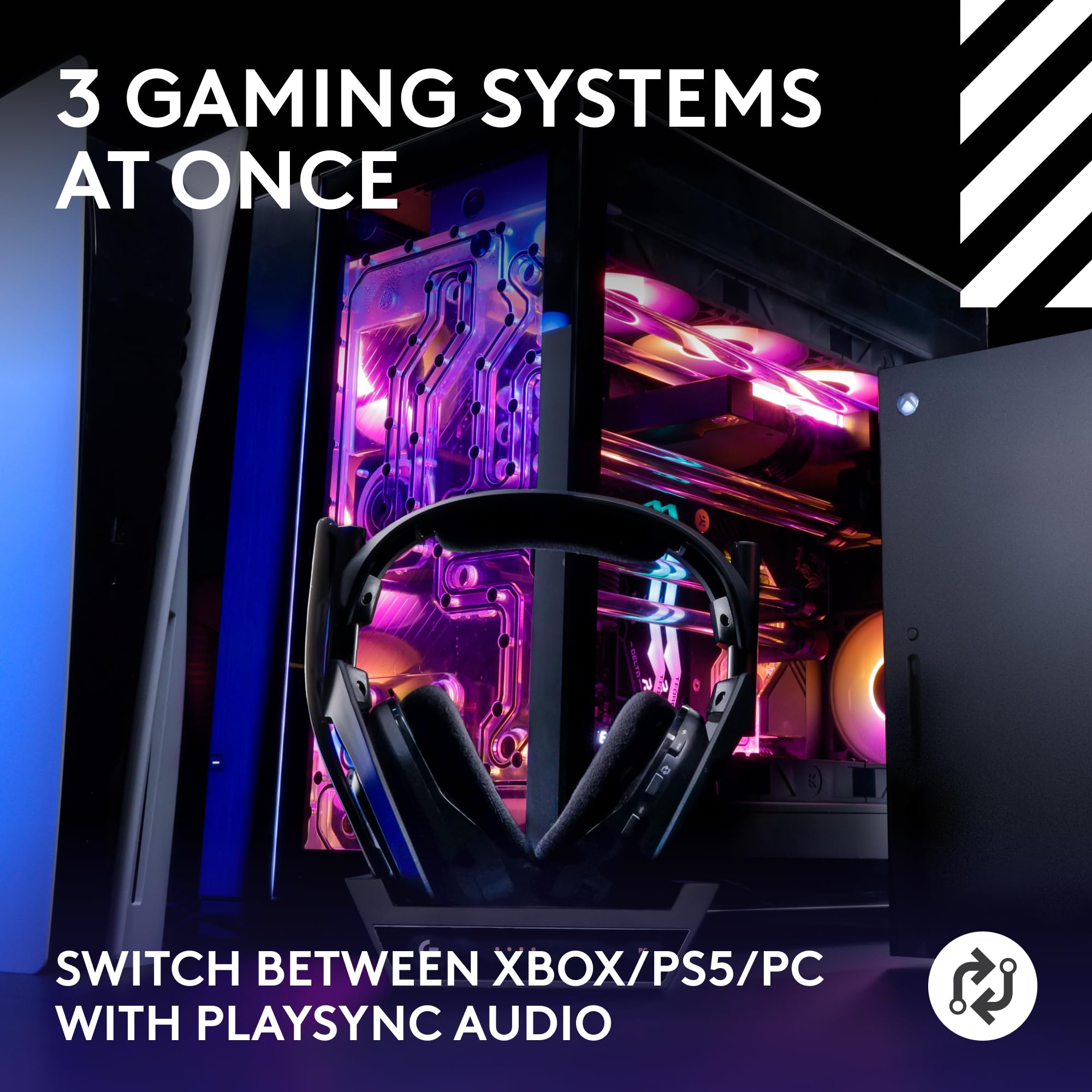 Logitech G Astro A50 Wireless Gaming Headset with Base Station - Omni-Platform for PS5, Xbox, PC - PLAYSYNC Audio Switcher, 24hr Battery, 2.4GHz & Bluetooth - Premium Black Headphones for Pro Gamers & Streamers