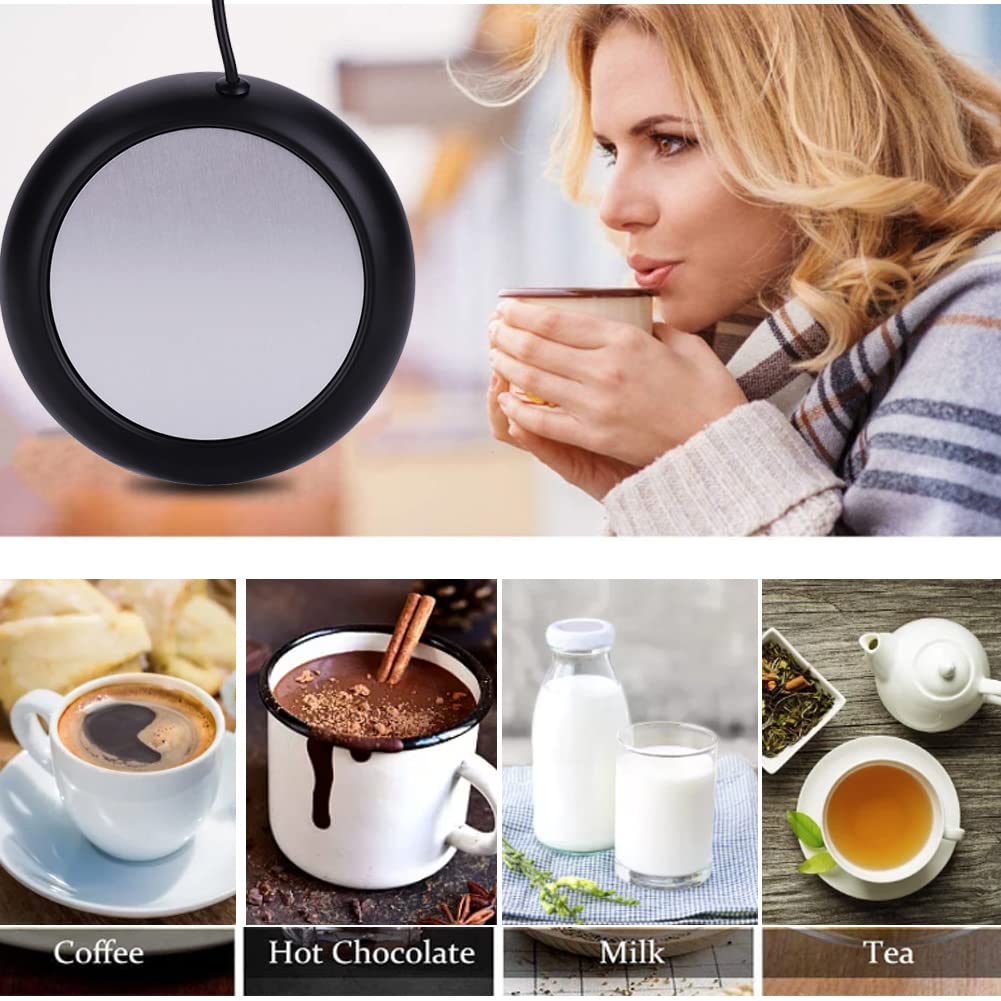 USB Coffee Mug Warmer - 16oz Electric Cup Warmer for Tea, Coffee & Hot Drinks - Office & Home Use (Black) - Perfect for Desks, Nightstands & Gifts