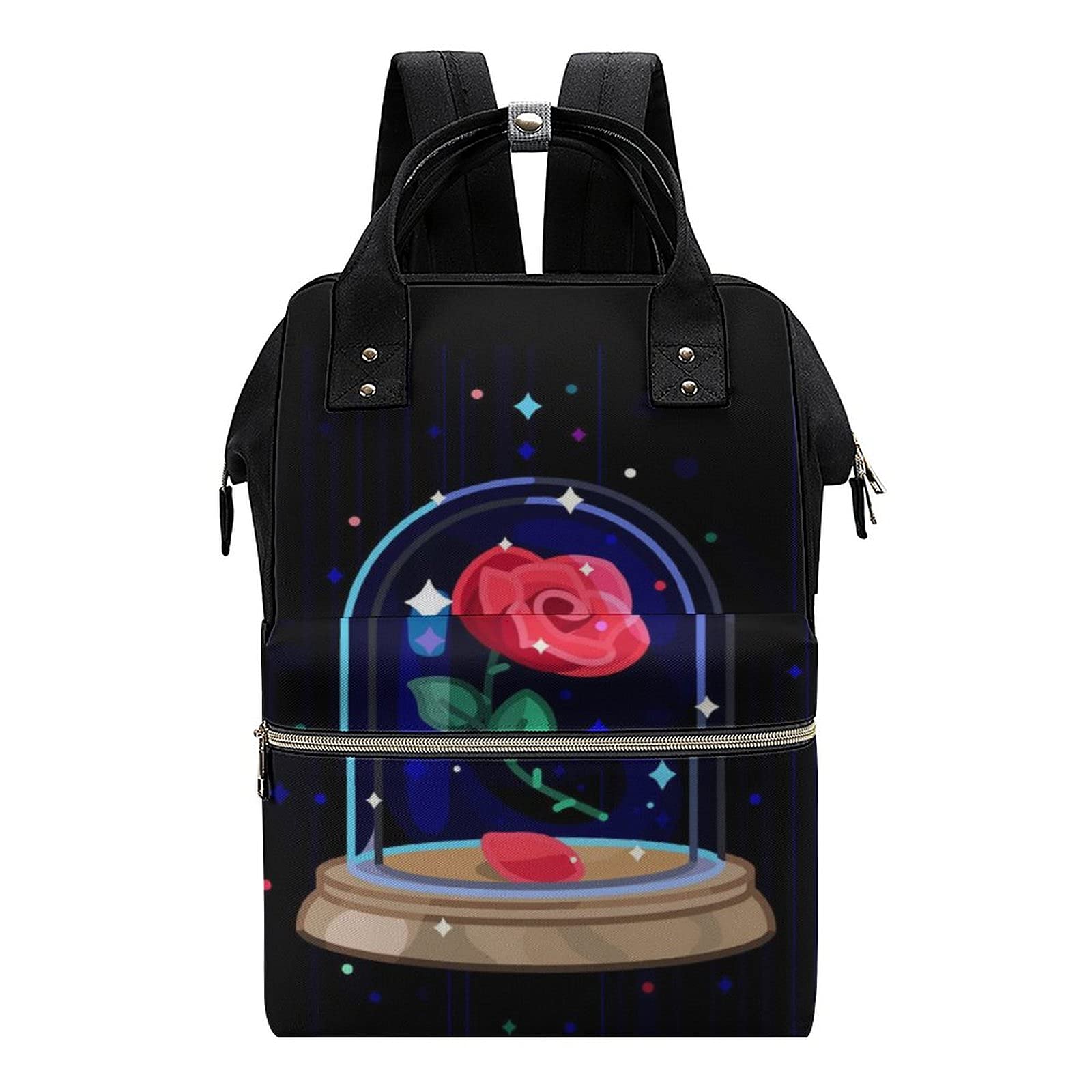 FunnyStar Beauty and the Beast Women's Laptop Backpack - 15.6 Inch Travel Nurse Shoulder Bag, Casual Mommy Daypack for Work, School & College (Black, One Size) - Perfect for Disney Fans, Nursing Students & Working Moms