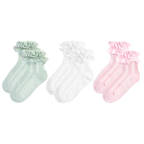 Cable Knit-white, Green, Pink, 3 Pairs