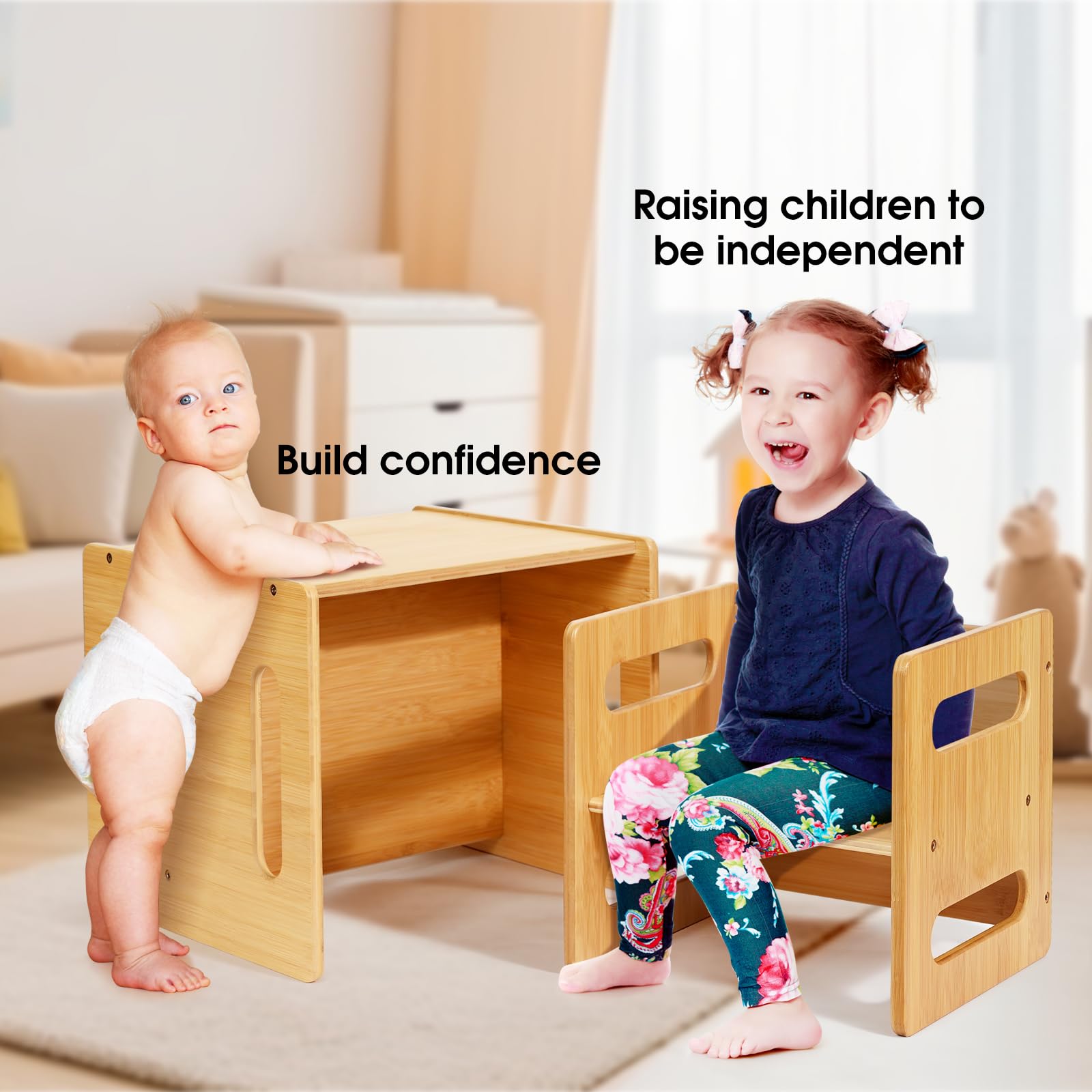 Montessori Weaning Table and Chair Set for Toddlers 1-3 Years - Natural Bamboo Kids Activity Desk & Chairs for Dining, Reading, Playtime - CPC Certified Safe & Eco-Friendly - Perfect for Home, Preschool & Daycare Learning Spaces