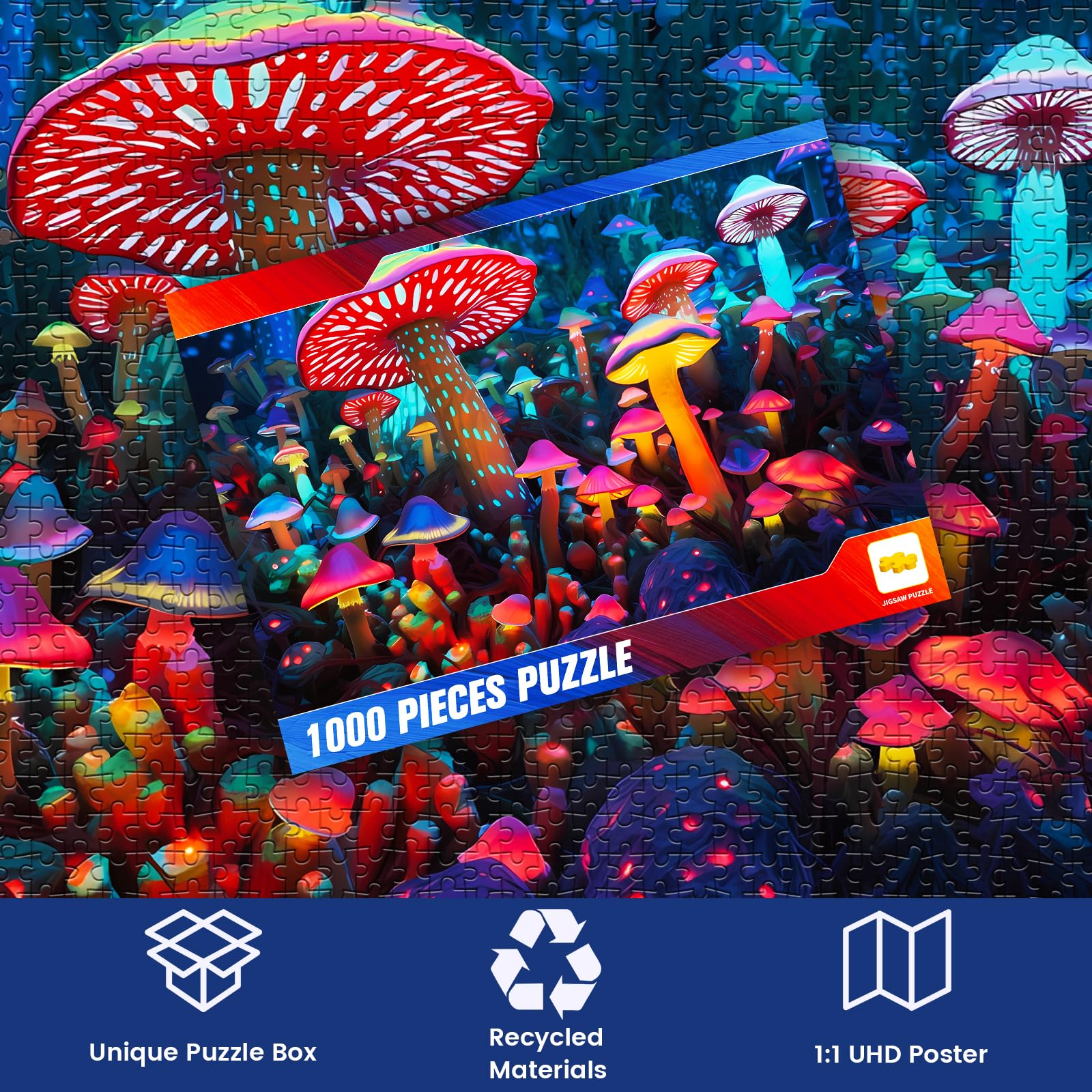 1000 Piece Mushroom Puzzle for Adults - Premium Wooden Jigsaw Puzzle with Thick Sturdy Pieces - Challenging Family Activity & Great Gift Idea (29 x 20 Inches) - Perfect for Home Decor, Stress Relief & Cognitive Development