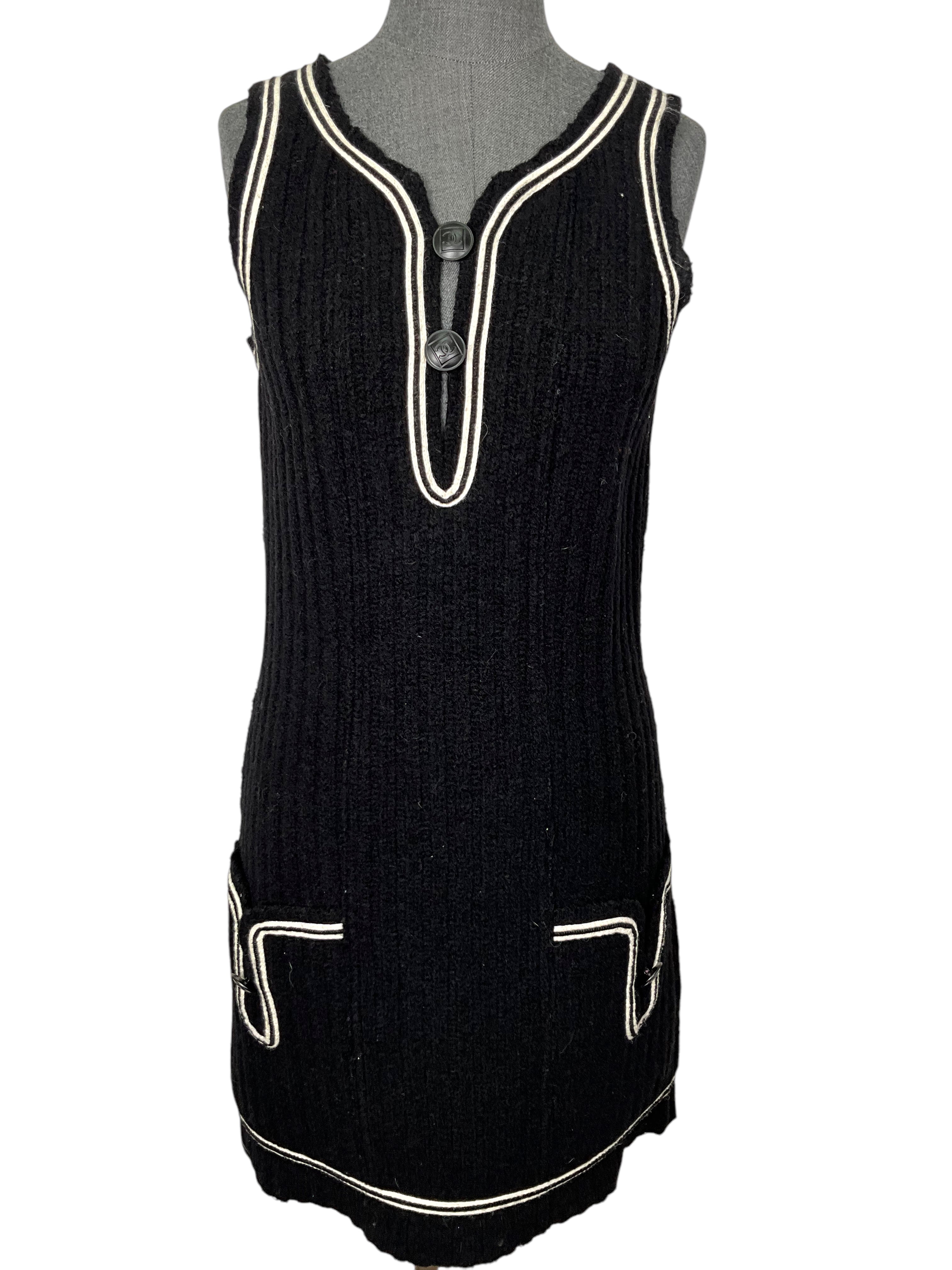 Chanel Sport 2007 Vintage Sleeveless Wool Mini Dress - Size 36 - Perfect for Parties, Cocktail Events & Retro Fashion Lovers