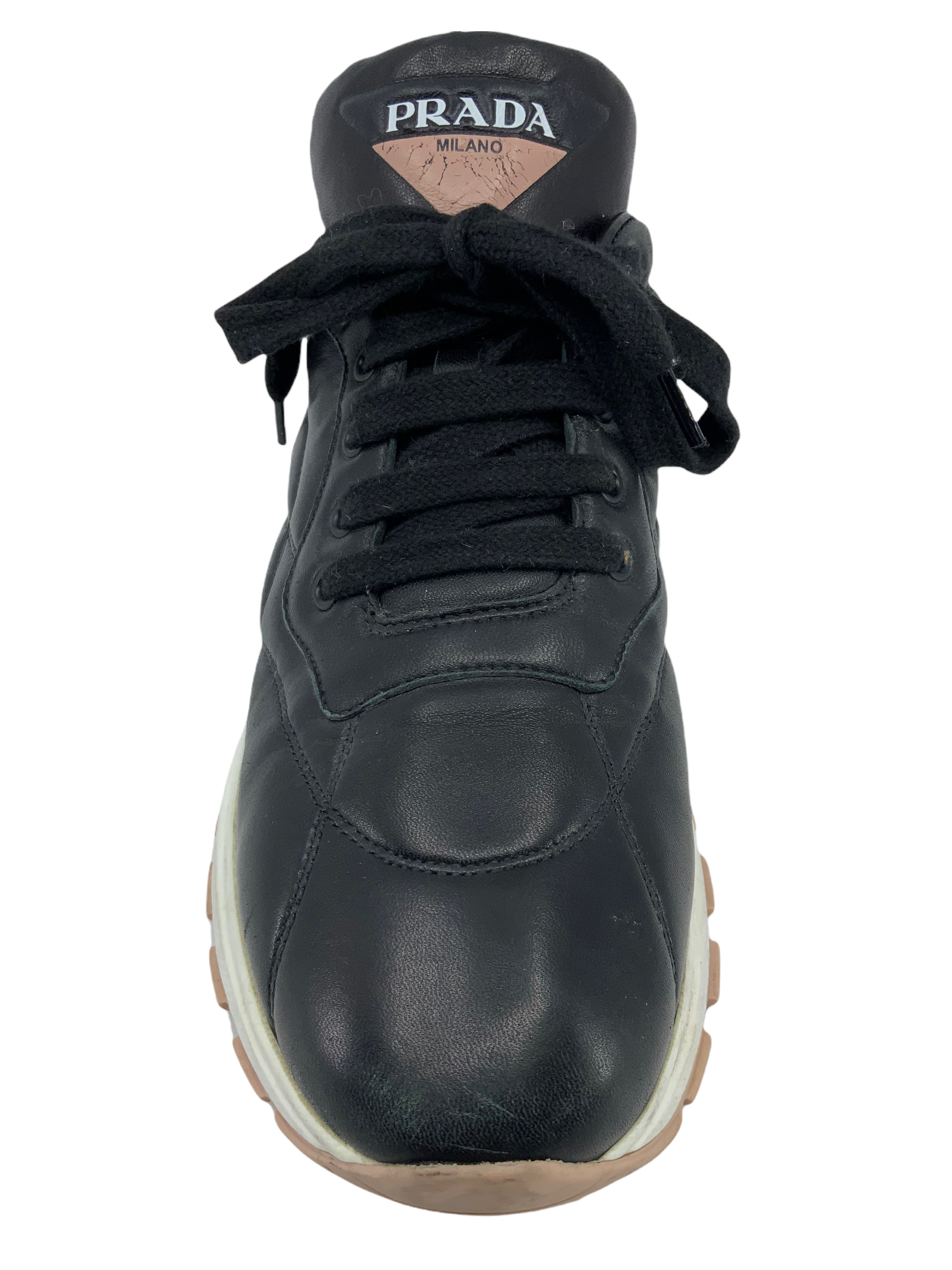 Prada Leather Allacciate Sneakers for Women - Size 9 | Premium Italian Designer Shoes for Casual Wear & Street Style Fashion