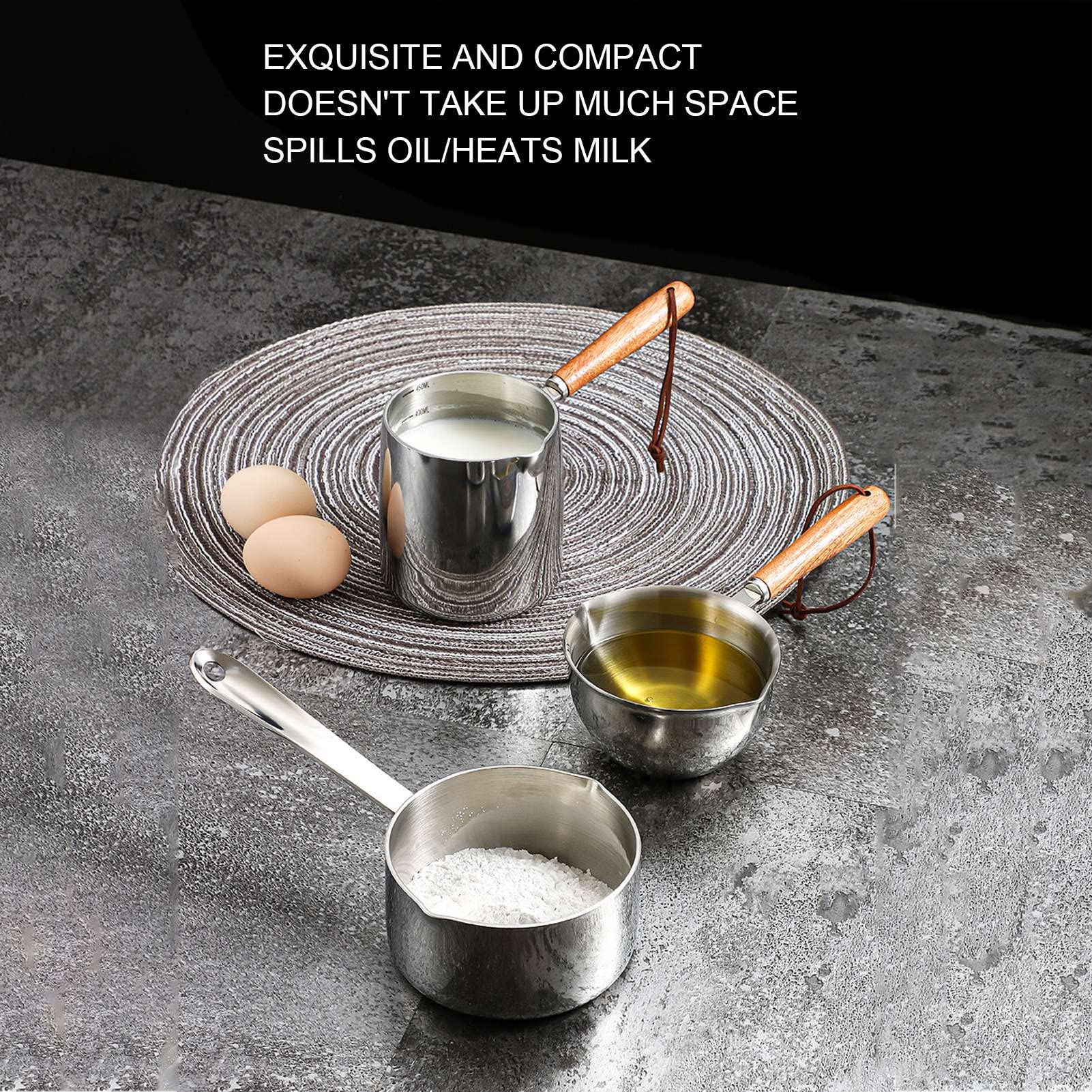 Stainless Steel Butter Warmer 15 oz - Turkish Coffee Pot & Mini Milk/Coffee Warmer with Wooden Handle - Perfect for Melting Chocolate, Heating Maple Syrup, Sauces & More - Ideal for Kitchen, Camping & Coffee Lovers