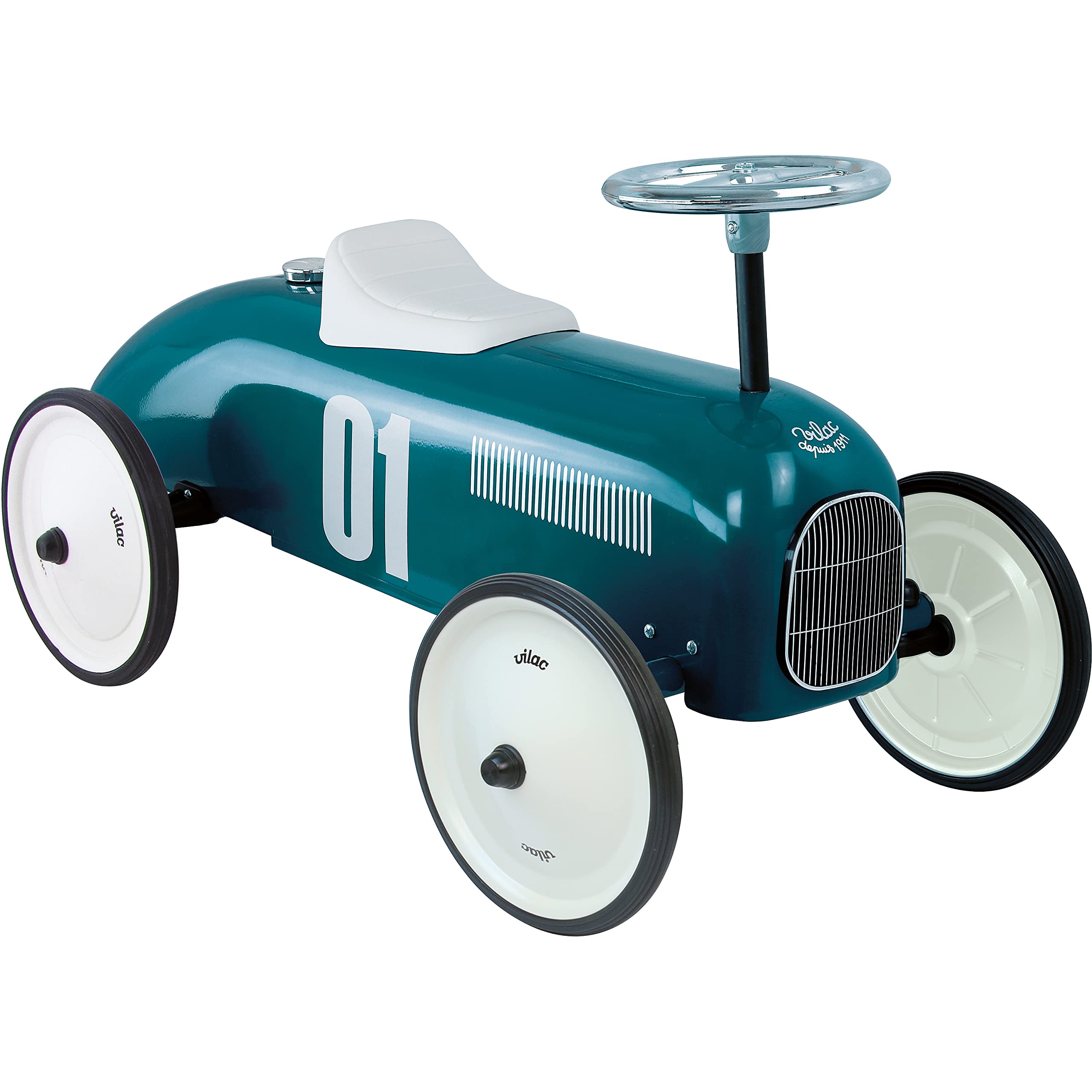 Vilac Vintage Metal Racing Car Toy for Kids - Blue Push Ride-On Vehicle for Toddlers 18+ Months - Develops Motor Skills & Coordination - Perfect for Indoor Play, Outdoor Adventures & Pretend Racing Games
