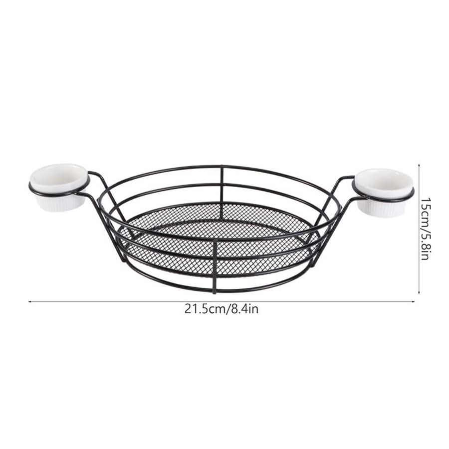 Stainless Steel French Fry Basket Holder - Fast Food Serving Rack with Sauce Cups for Chips, Onion Rings, Chicken Wings - Perfect for Restaurants, Diners & Home Kitchen Use