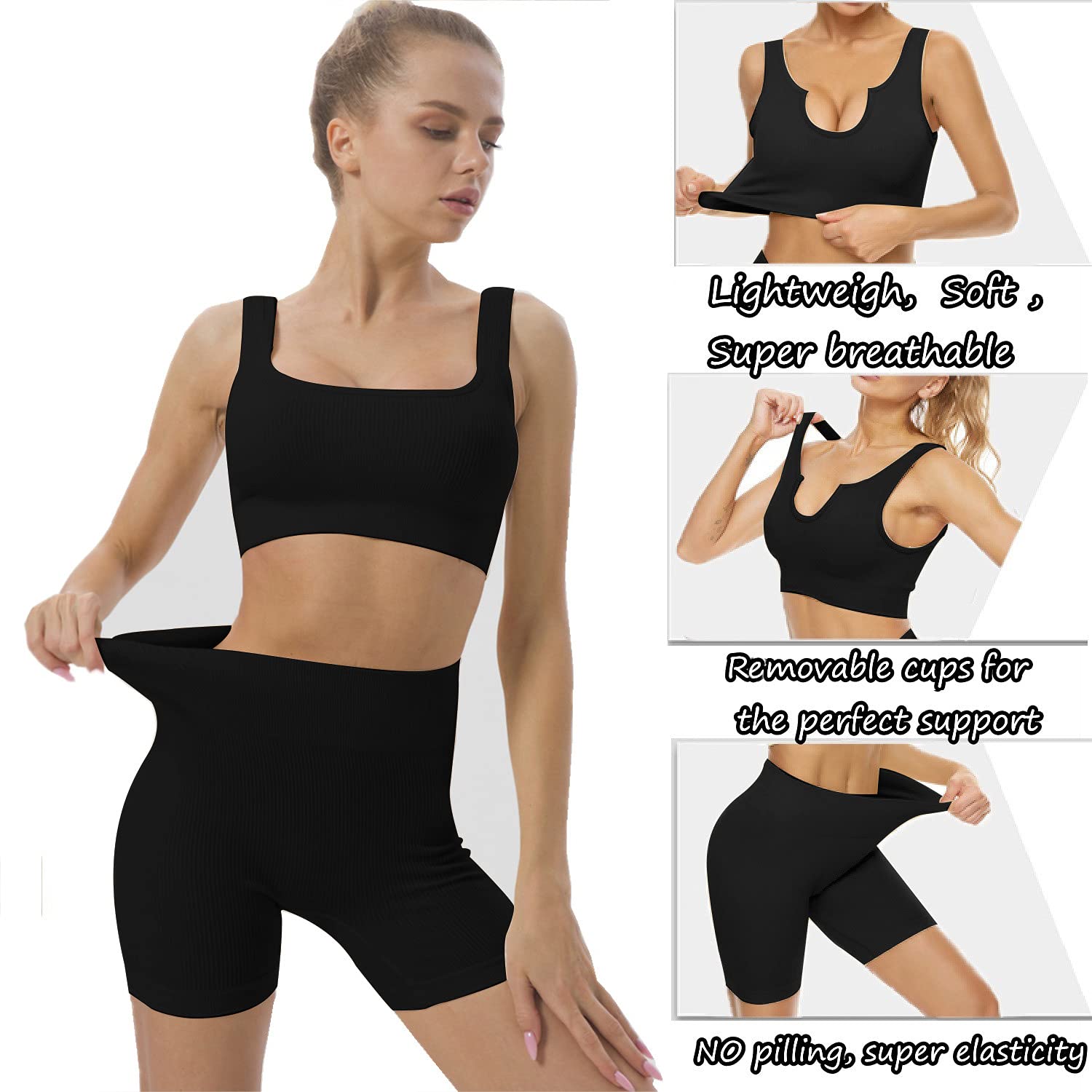 Niyokki Women's Seamless Workout Sets - 2 Piece Matching Yoga Outfits with Crop Top & Leggings | Gym, Running, Fitness & Lounge Wear