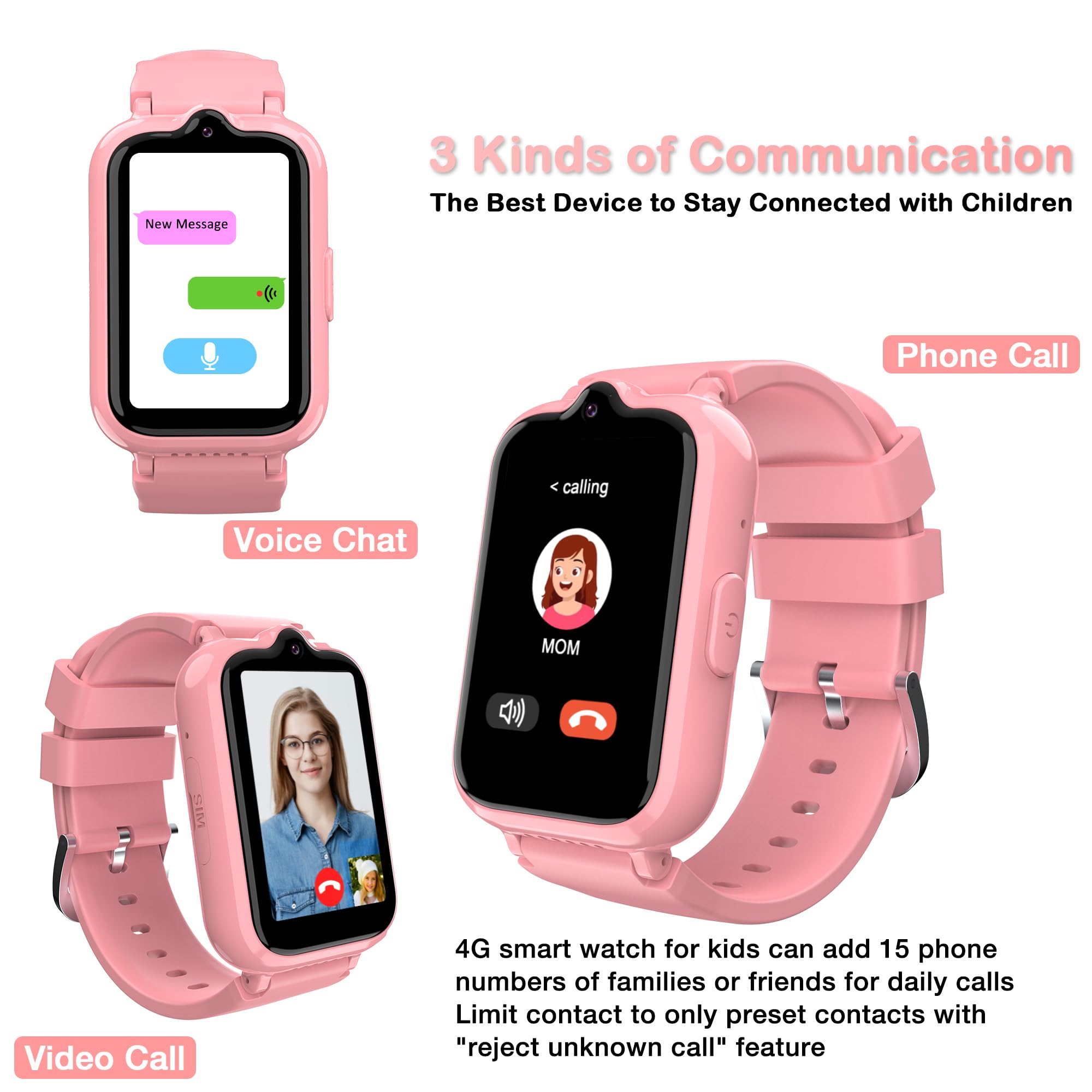 4G Kids Smart Watch with GPS Tracker, Video Calling & SIM Card Support - Waterproof Touch Screen Smartwatch for Boys & Girls Ages 5-12, SOS Call, Voice Chat, Camera - Perfect for School, Outdoor Activities & Safety Tracking (Pink)