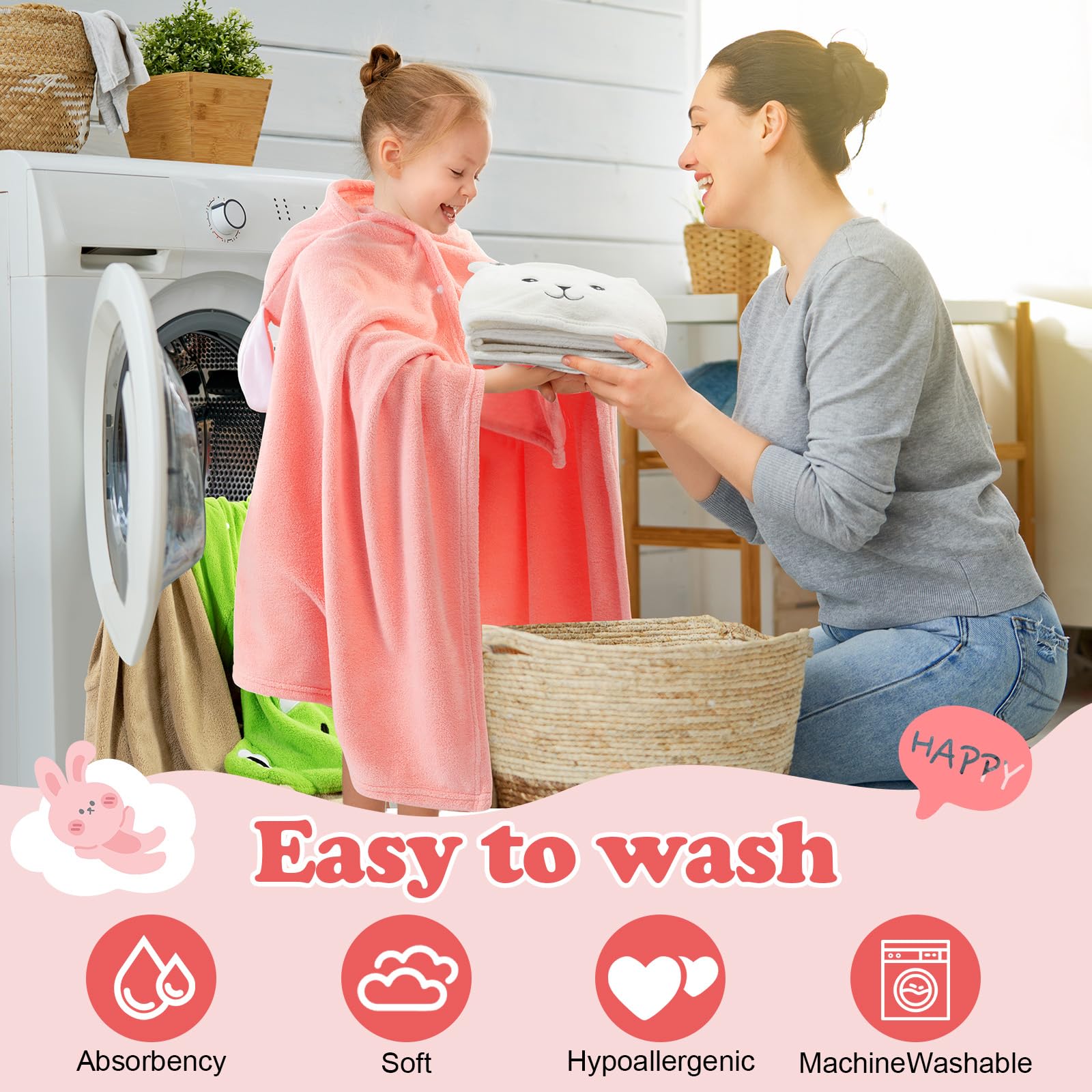 SmoothNovelty 6 Pack Kids Hooded Bath Towels - 27.6