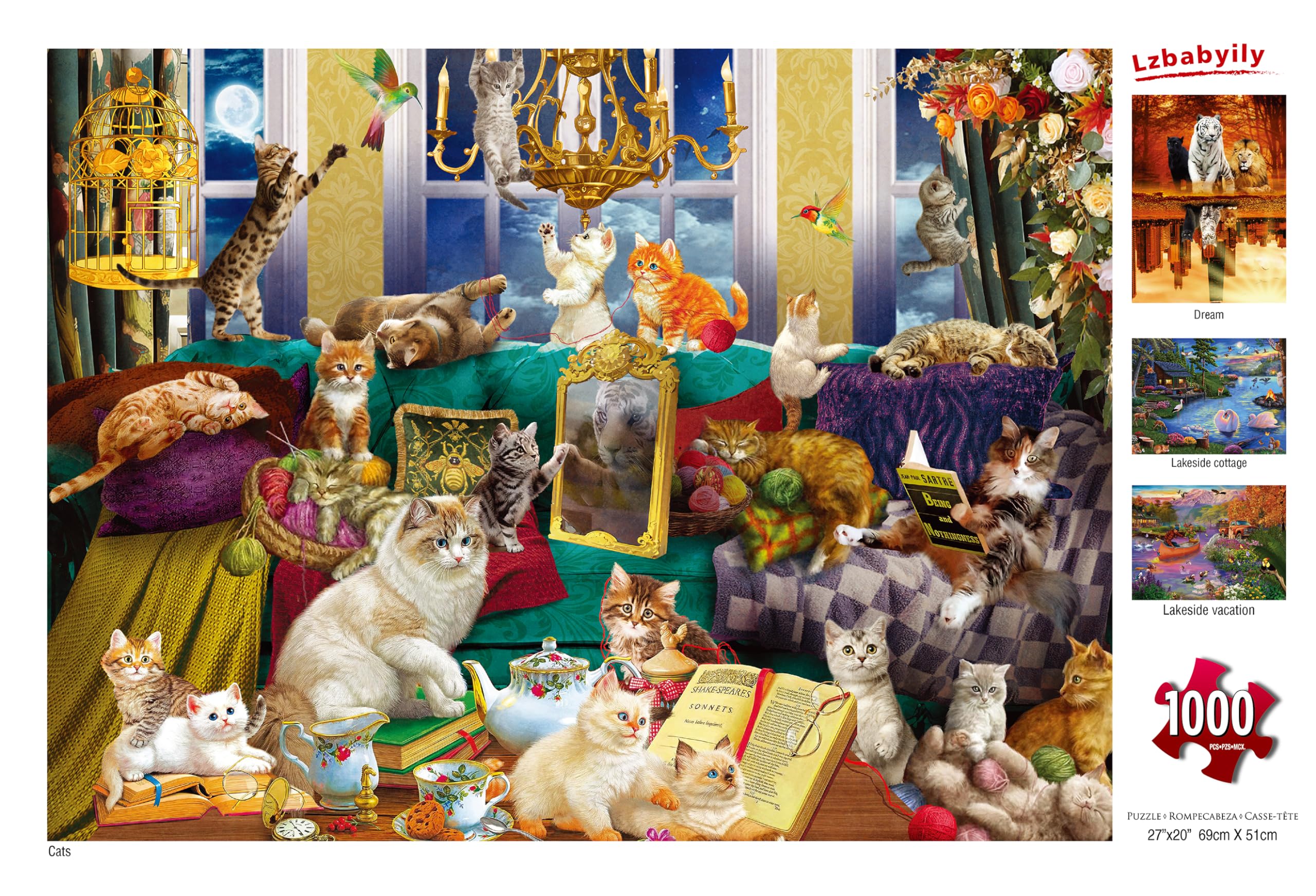 1000 Piece Jigsaw Puzzles for Adults - Challenging Cat Animal Puzzle, 27x20 Inch Large Size - Perfect for Family Game Night, Stress Relief & Home Decor Gift