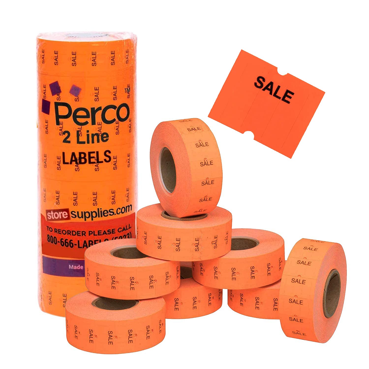 Fluorescent Red Perco 2 Line Labels - 6,000/Sleeve for Date Guns - Warehouse & Retail Use