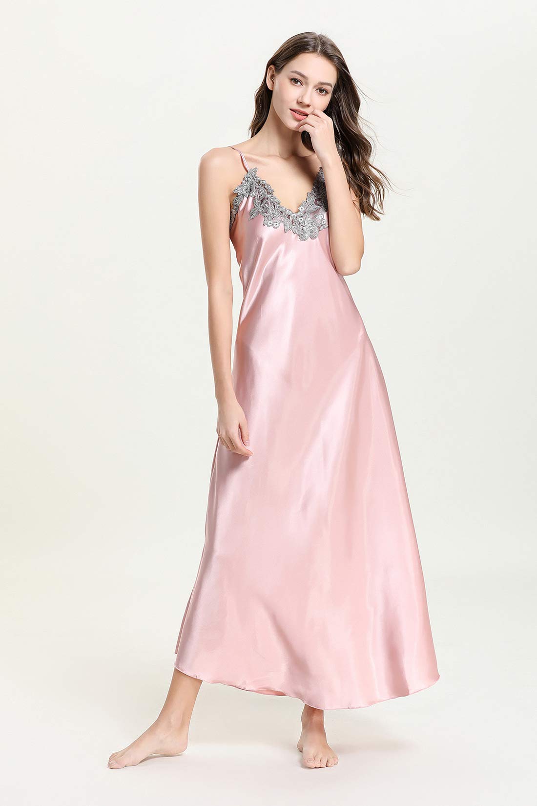 Aivtalk Women's Lace Satin Nightgown - Sexy Long Chemise Sleepwear for Women, Comfortable Lingerie Nightdress for Romantic Evenings & Bedtime
