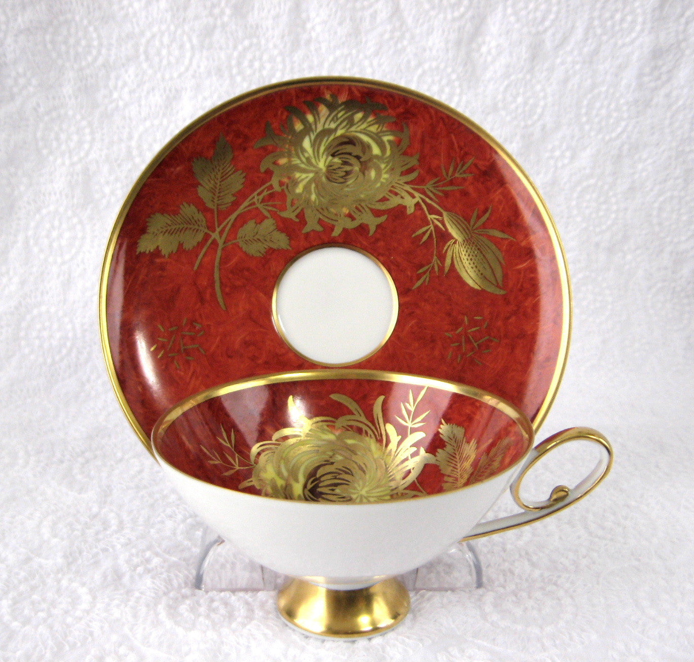 Vintage Red Alka Bavaria Cup and Saucer Set with Gold Chrysanthemums Pattern - Patricia Collection 1950s Martini Glass - Perfect for Tea, Coffee, and Cocktail Parties