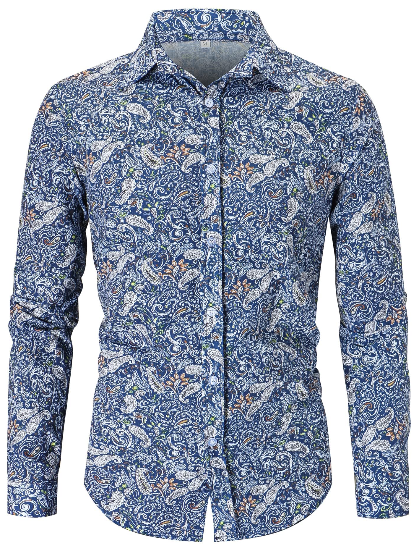QZH.DUAO Men's 70s Disco Linen Shirts - Vintage Floral Paisley Print Casual Button Down Shirt for Men (Long & Short Sleeve Options) - Perfect for Retro Parties, Music Festivals & Summer Outfits