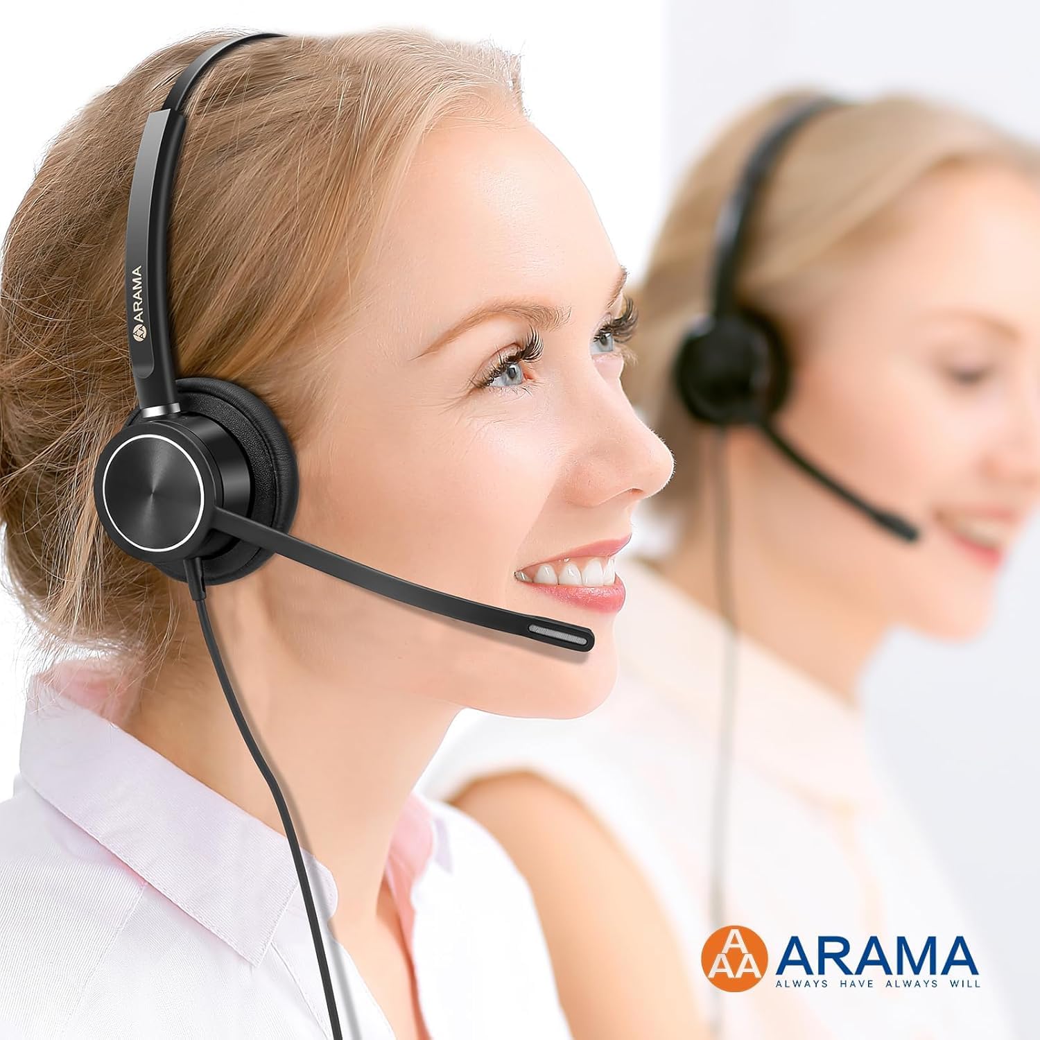 ARAMA USB Headset with Noise Cancelling Microphone for PC, Laptop - Wired Mono Computer Headphones with In-Line Volume Control - Ideal for Home Office, Call Centers, Online Classes, Zoom & Skype Meetings