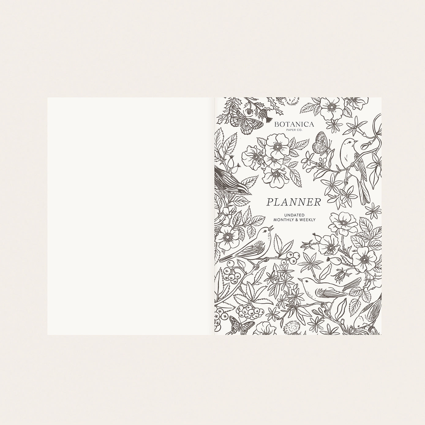 Botanica Paper Co. Linen Bound Undated Weekly Planner with Song Birds Design - Perfect for Daily Planning, Journaling & Productivity | Office, School & Home Use