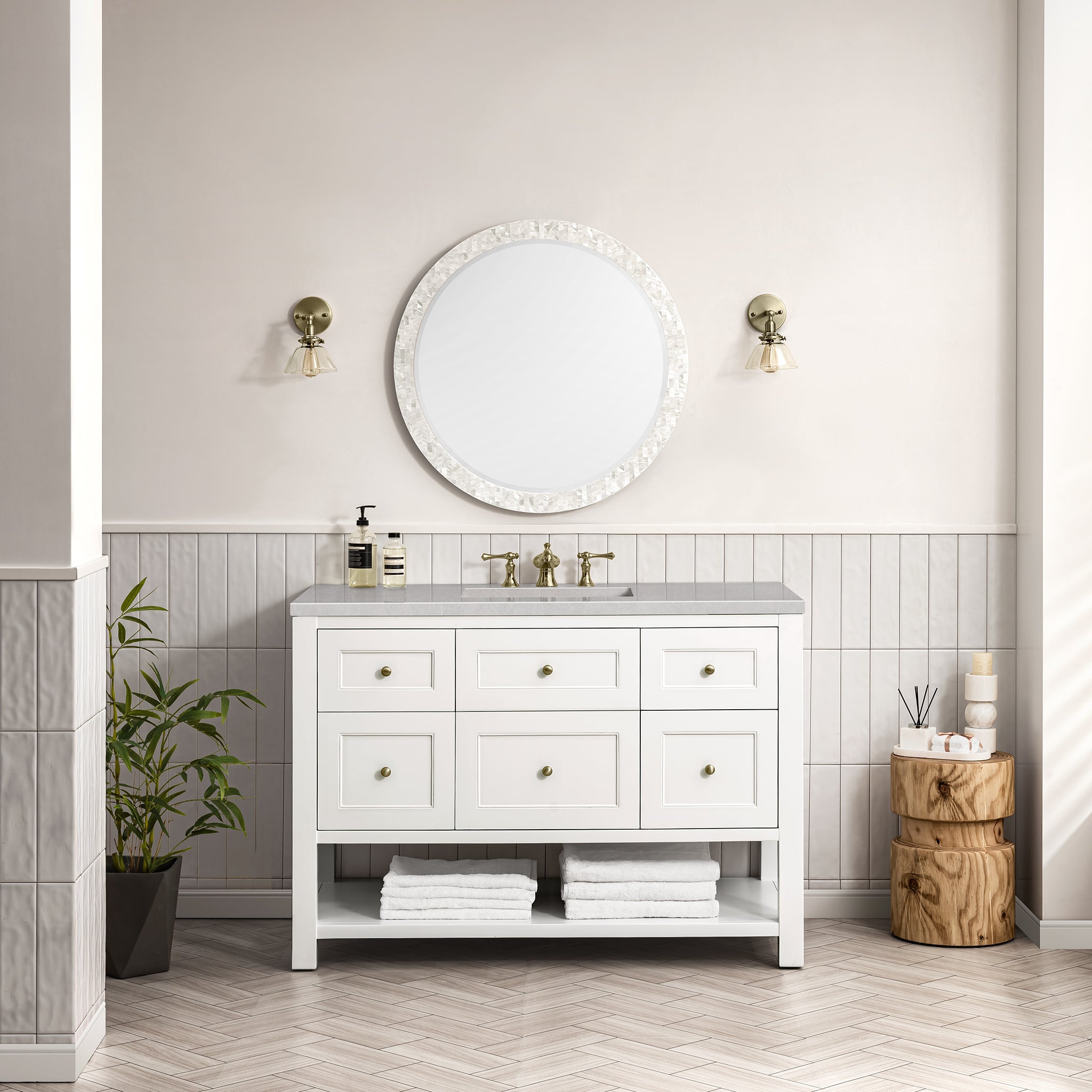 Breckenridge 48 Inch Single Bathroom Vanity Set with 3CM Eternal Serena Top in Bright White - Perfect for Modern Bathroom Renovations and Home Upgrades