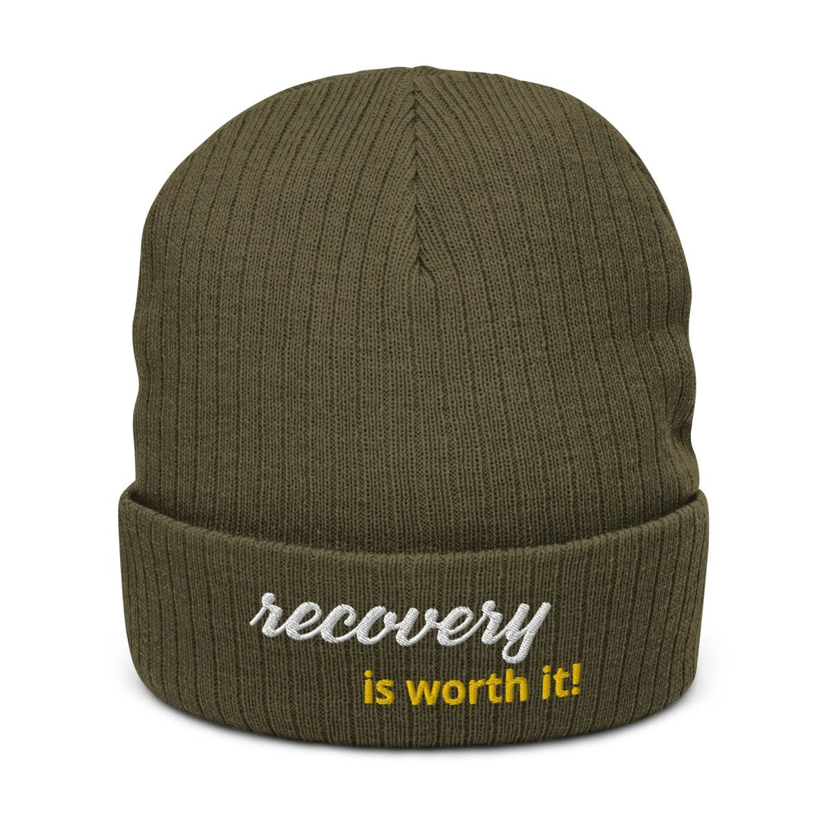 Sustainable 'Recovery Is Worth It' Ribbed Knit Beanie - Eco-Friendly Winter Hat for Men & Women - Perfect for Cold Weather, Outdoor Activities & Casual Style
