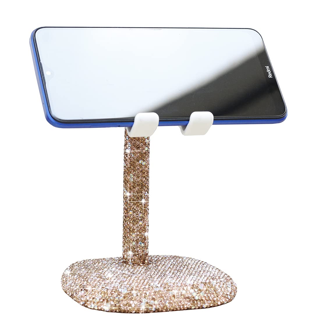 Sparkling CARCHILE Rhinestone Crystal Phone Stand - Adjustable Cell Phone Holder for Desk, Compatible with iPhone 13 Pro Max/Samsung Galaxy - Champagne Gold | Perfect for Home Office, Bedside & Makeup Vanity