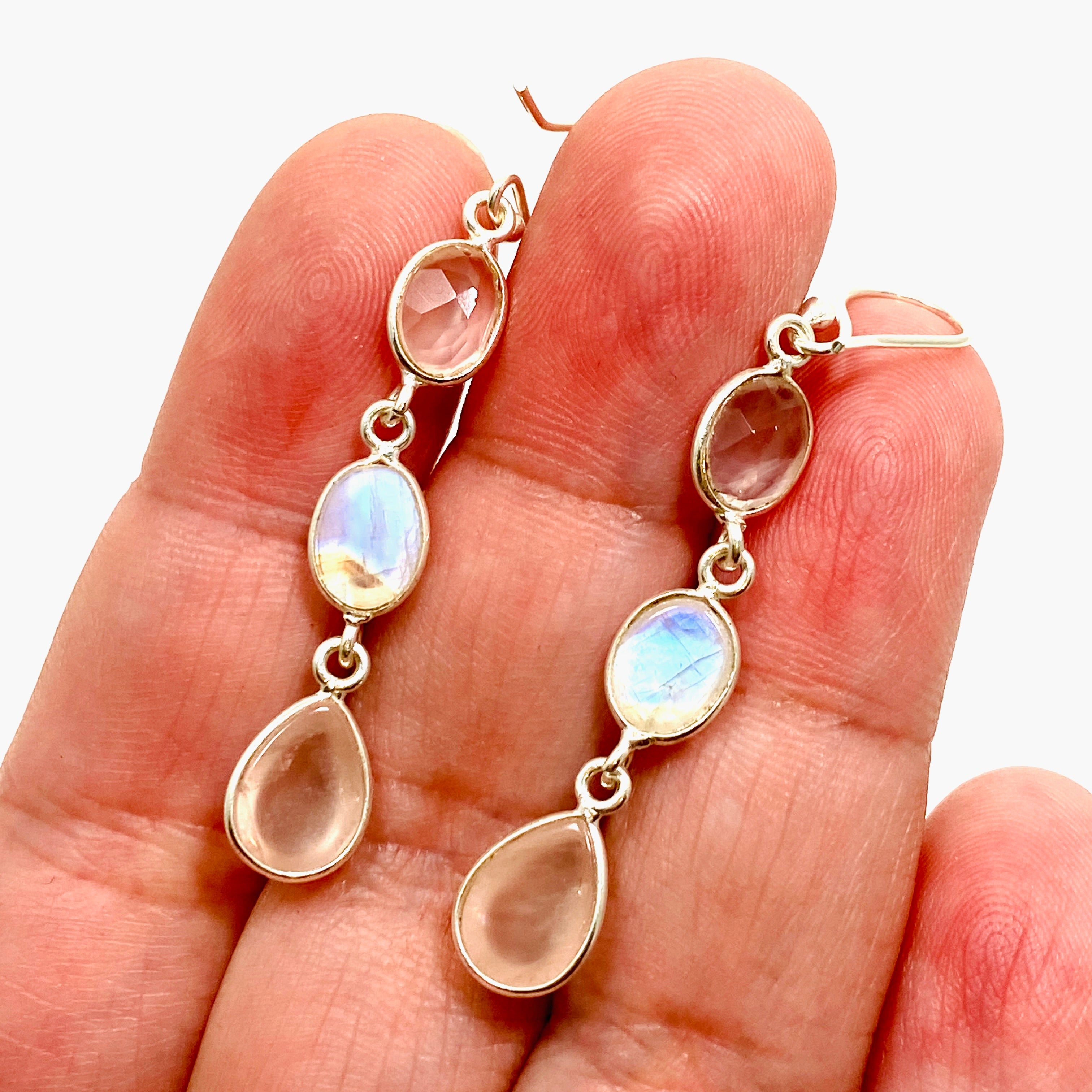 Rose Quartz and Moonstone Multi-Stone Earrings F191 - Elegant Healing Crystal Jewelry for Women, Perfect for Meditation, Yoga & Spiritual Gifts