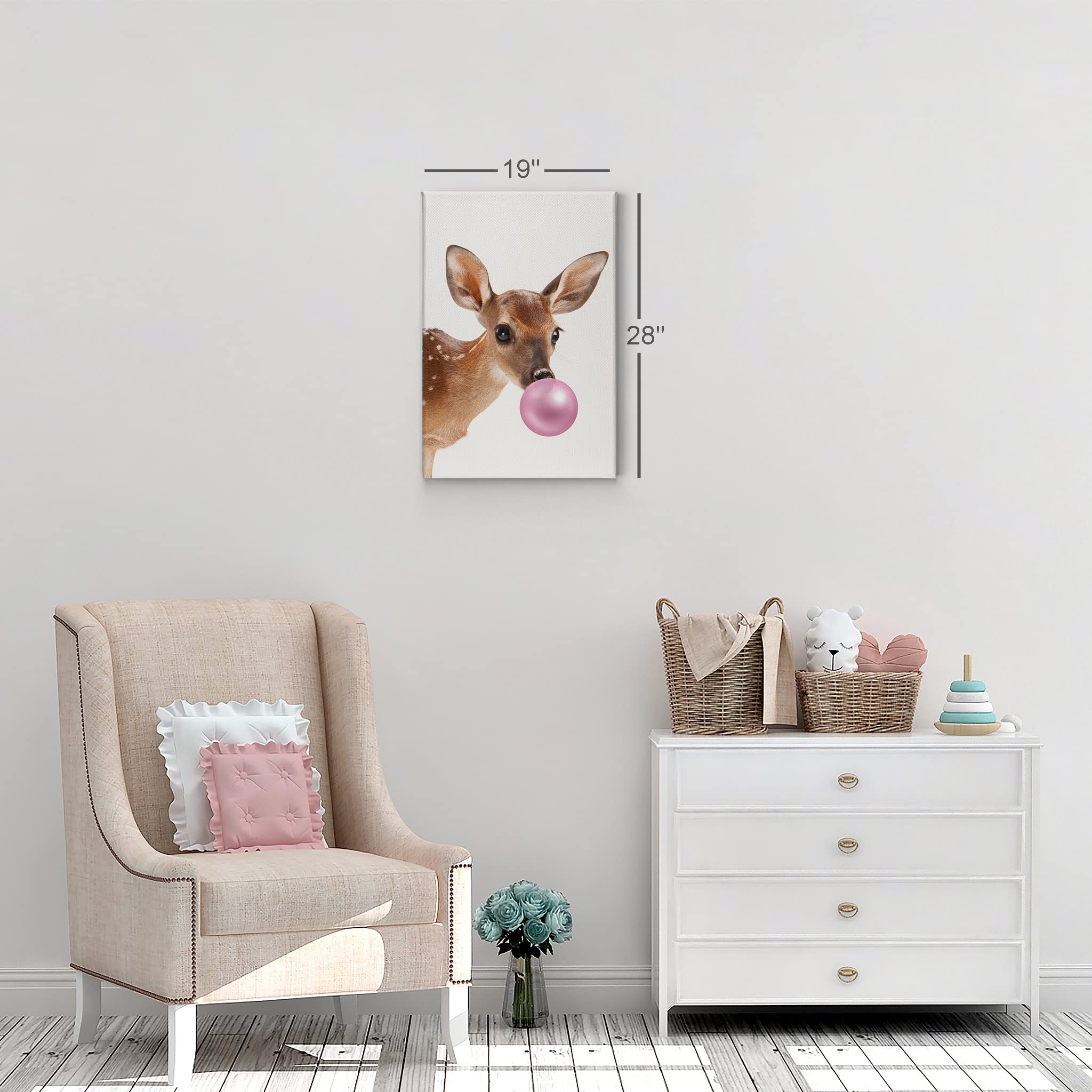 Baby Deer Bubble Gum Pink Canvas Wall Art - Nursery Decor, Kids Room Gift, Stretched & Ready to Hang (12x8, Made in USA) | Perfect for Children's Bedroom, Playroom & Baby Shower Decorations