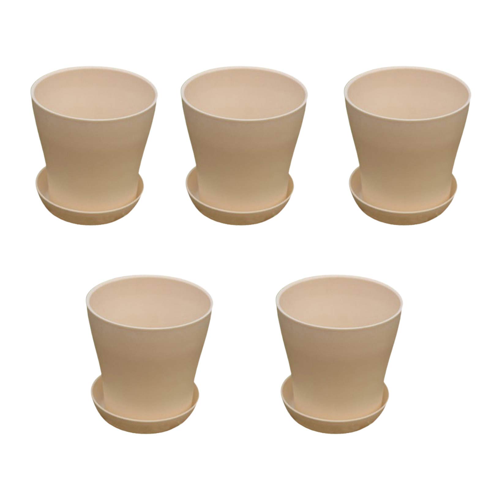 Qiguch66 Small Plant Pots - 5Pcs Odorless Durable PP Flower Pots with Drainage Holes & Saucers for Indoor Outdoor Plants, Succulents, Herbs - Beige (Perfect for Home Decor, Garden, Balcony, Office Desk)