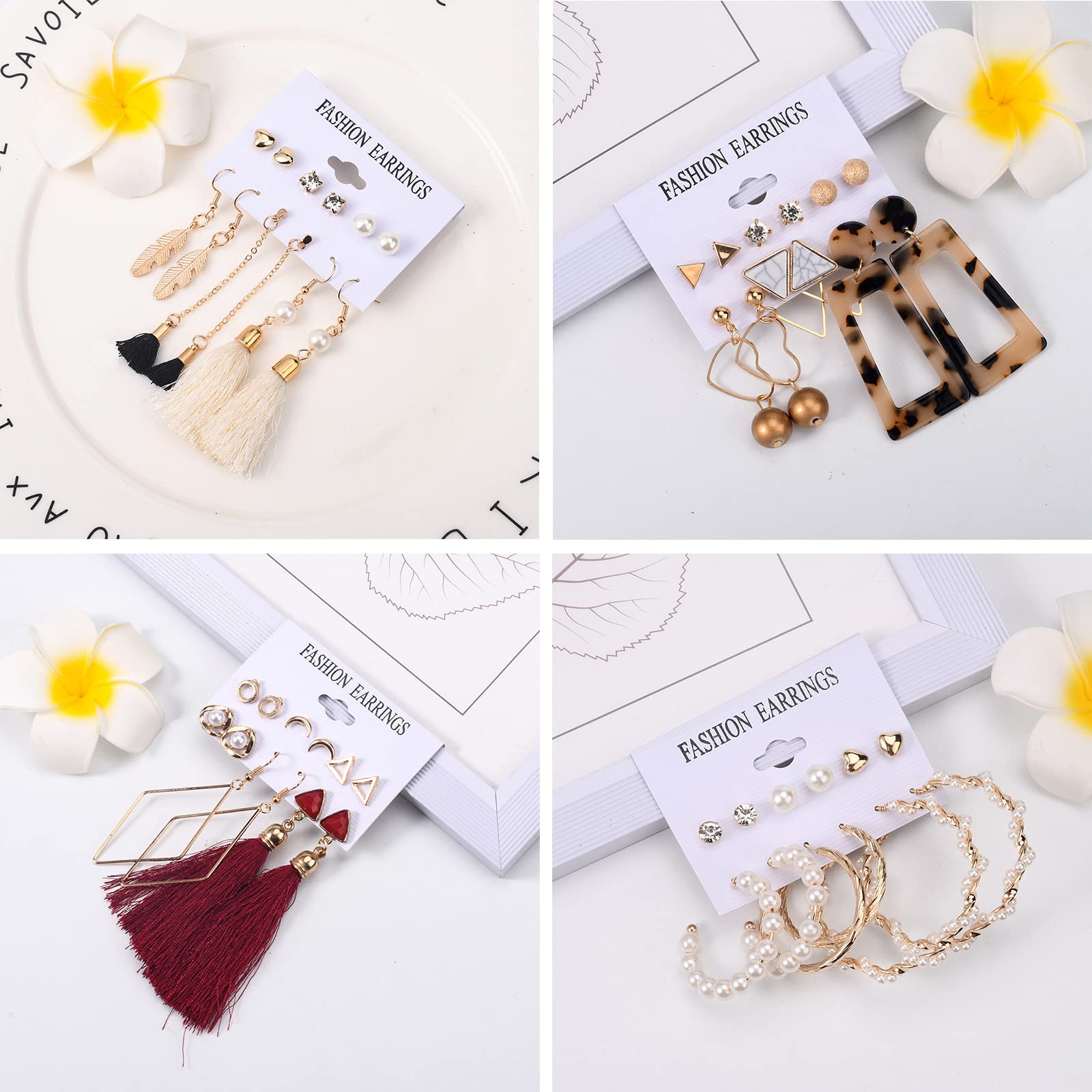 53 Pairs Women's Fashion Earrings Set - Acrylic Tassel, Gold Hoop, Pearl Stud & Dangle Earrings Multipack | Hypoallergenic Statement Jewelry for Valentine's Day Gifts, Party, Wedding & Everyday Wear