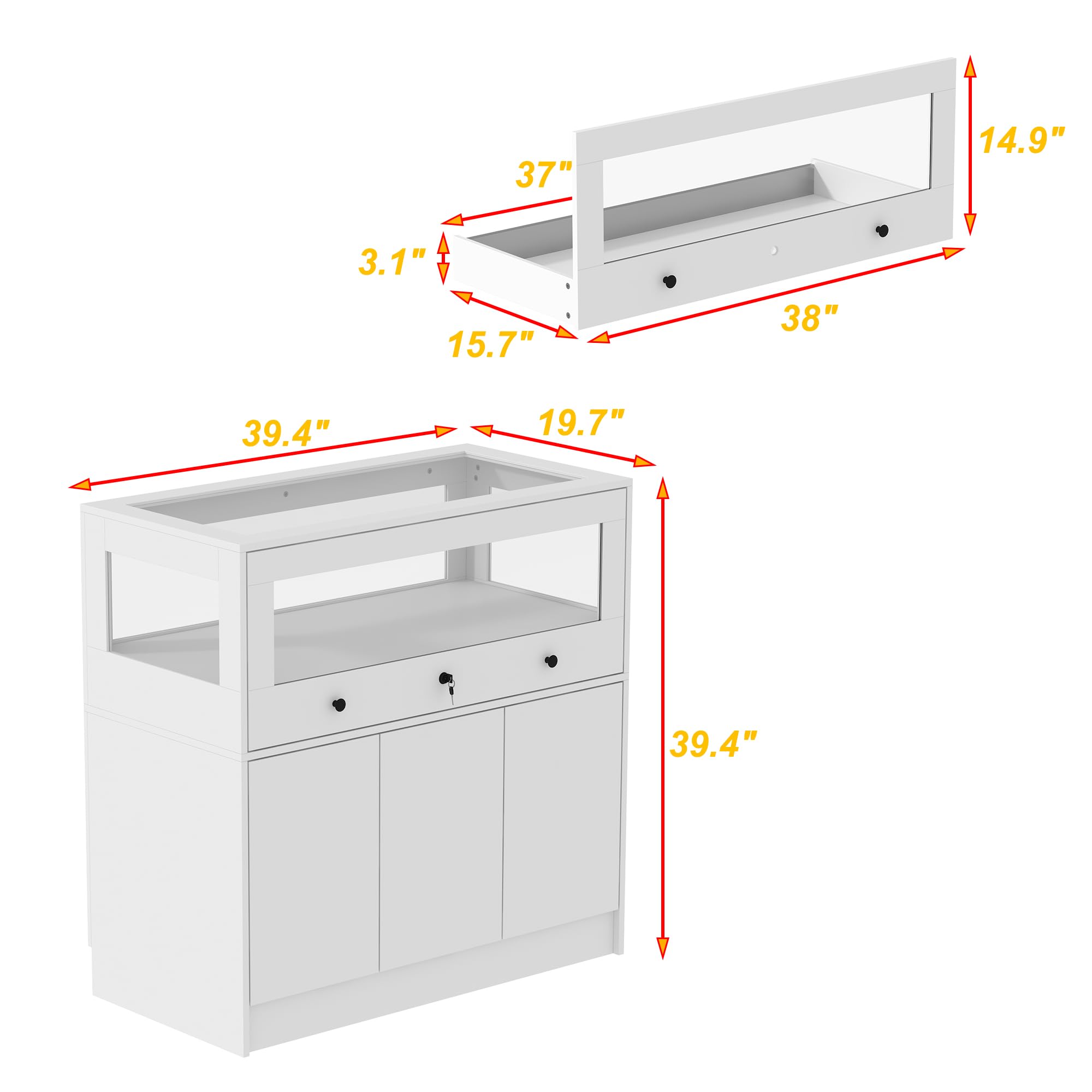 Homsee White Wardrobe Armoire Closet with Lock - Modern Walk-in Closet Island Dresser with Glass Showcase, Drawers & Doors - Bedroom Storage Cabinet for Fitting Room, Retail Shops & Home Organization (Perfect for Small Spaces & Boutique Displays)