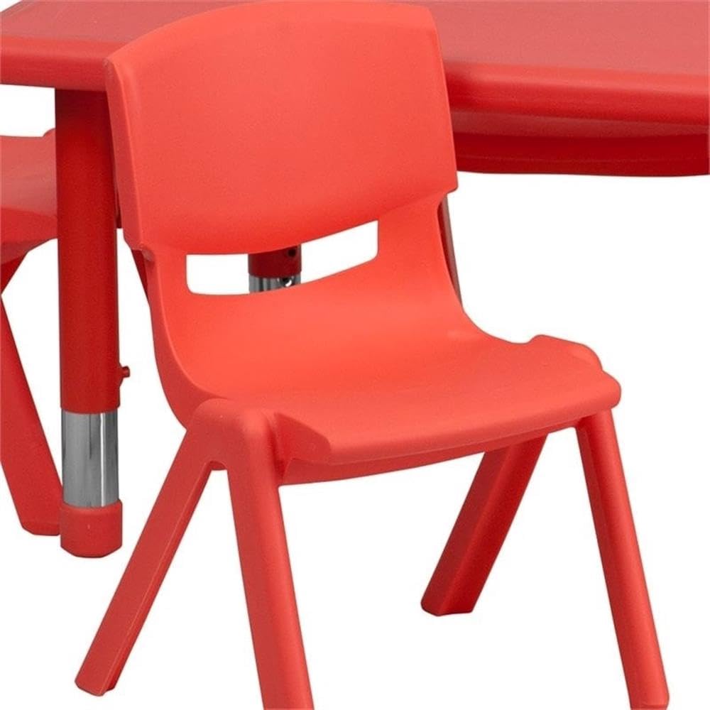 BOWERY HILL 7-Piece Kids Plastic Activity Table and Chairs Set - Red Rectangular Play Table for Classroom, Daycare, Playroom & Home Learning