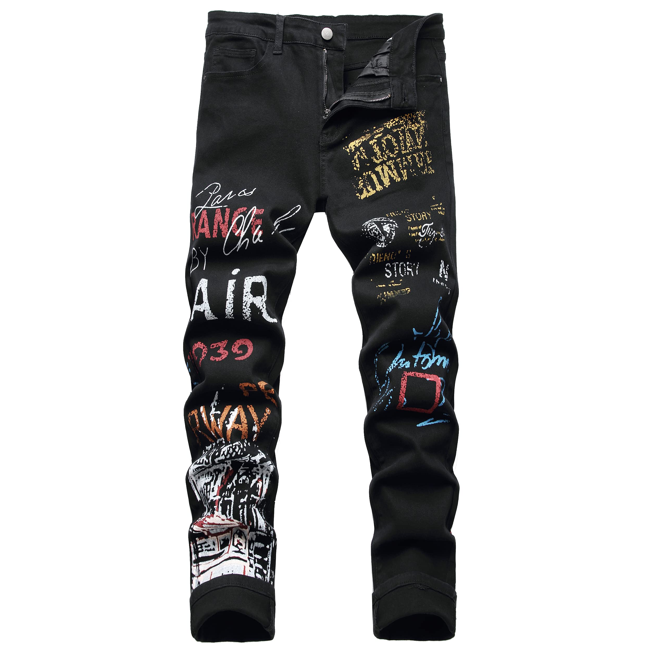 BULUWIE Men's Slim Stretch Jeans - Comfortable Printed Denim Pants for Casual Wear | Trendy Skinny Fit Jeans for Daily Outfits, Work & Dating